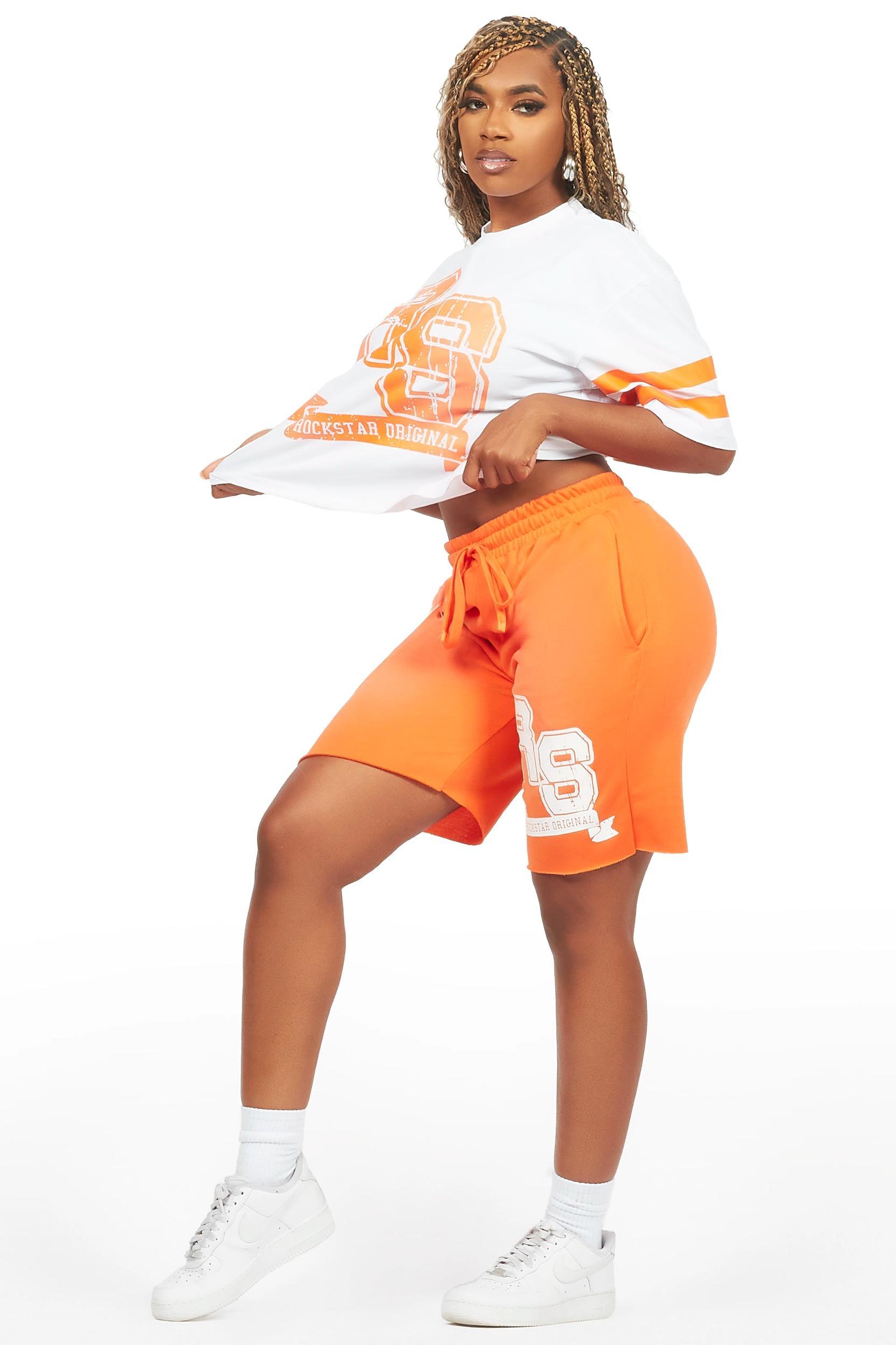Tenita White/Orange T-Shirt Short Set Female Product Image