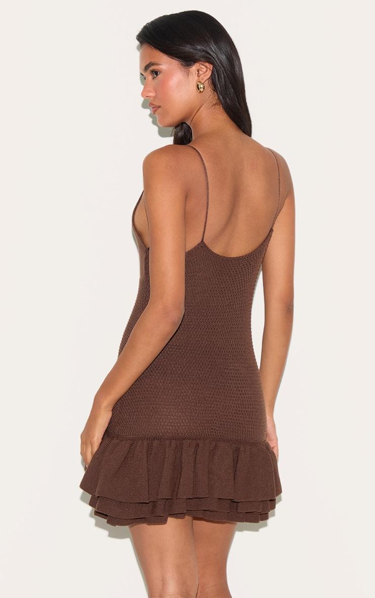 Chocolate Knitted Frill Hem Strappy Mini Dress Product Image