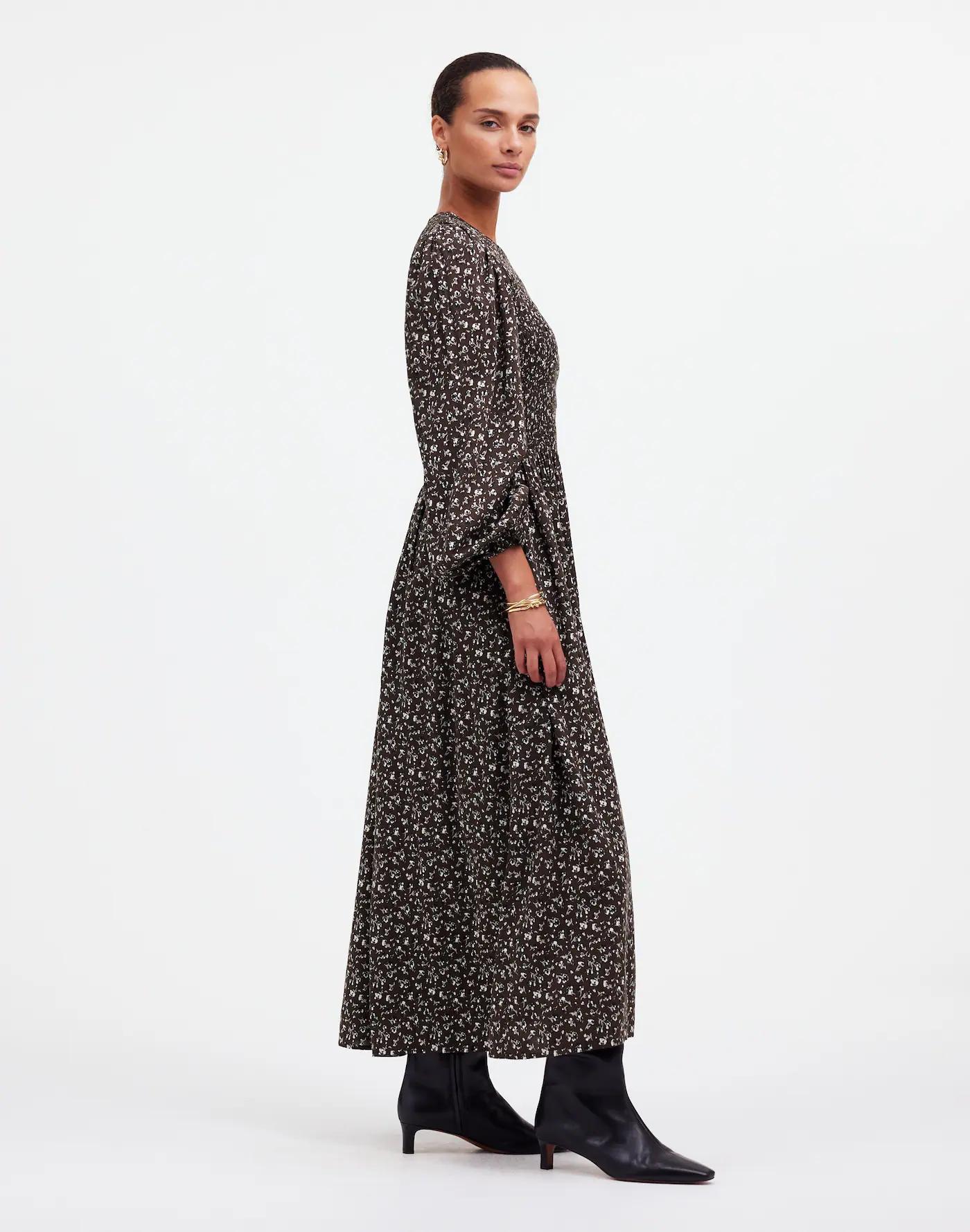 The Petite Melody Puff-Sleeve Smocked Midi Dress Product Image