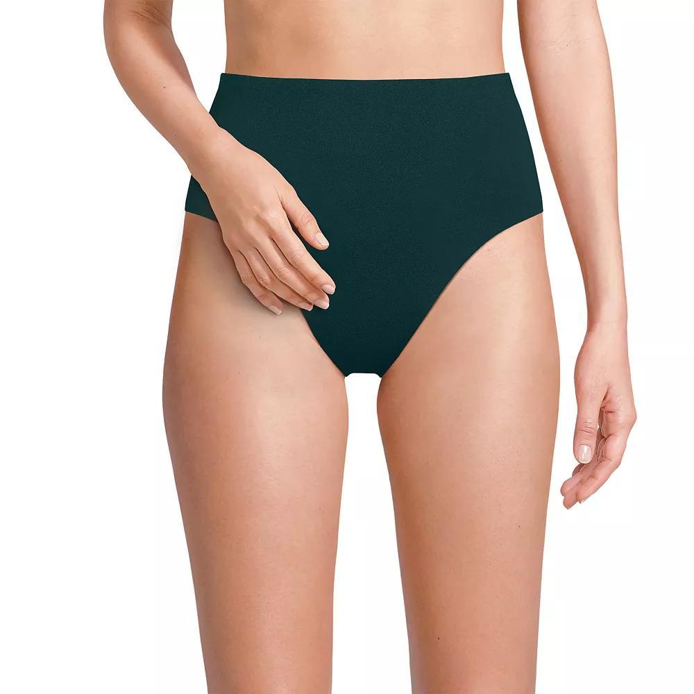 Women's Lands' End Smoothing High Waisted Bikini Bottoms, Size: 12, Deep  Blue Floral Product Image