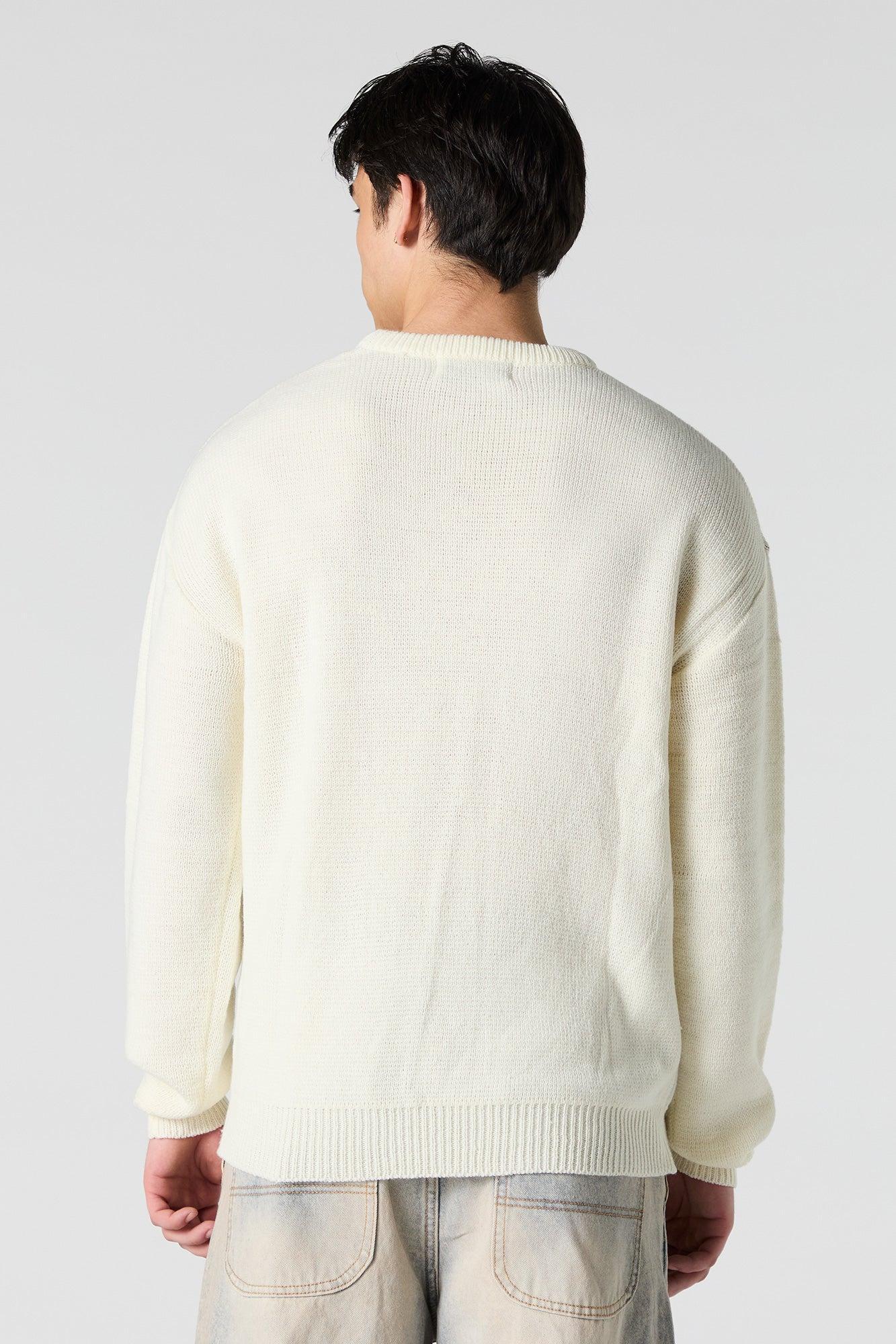 Gothic Text Jacquard Knit Sweater Male Product Image