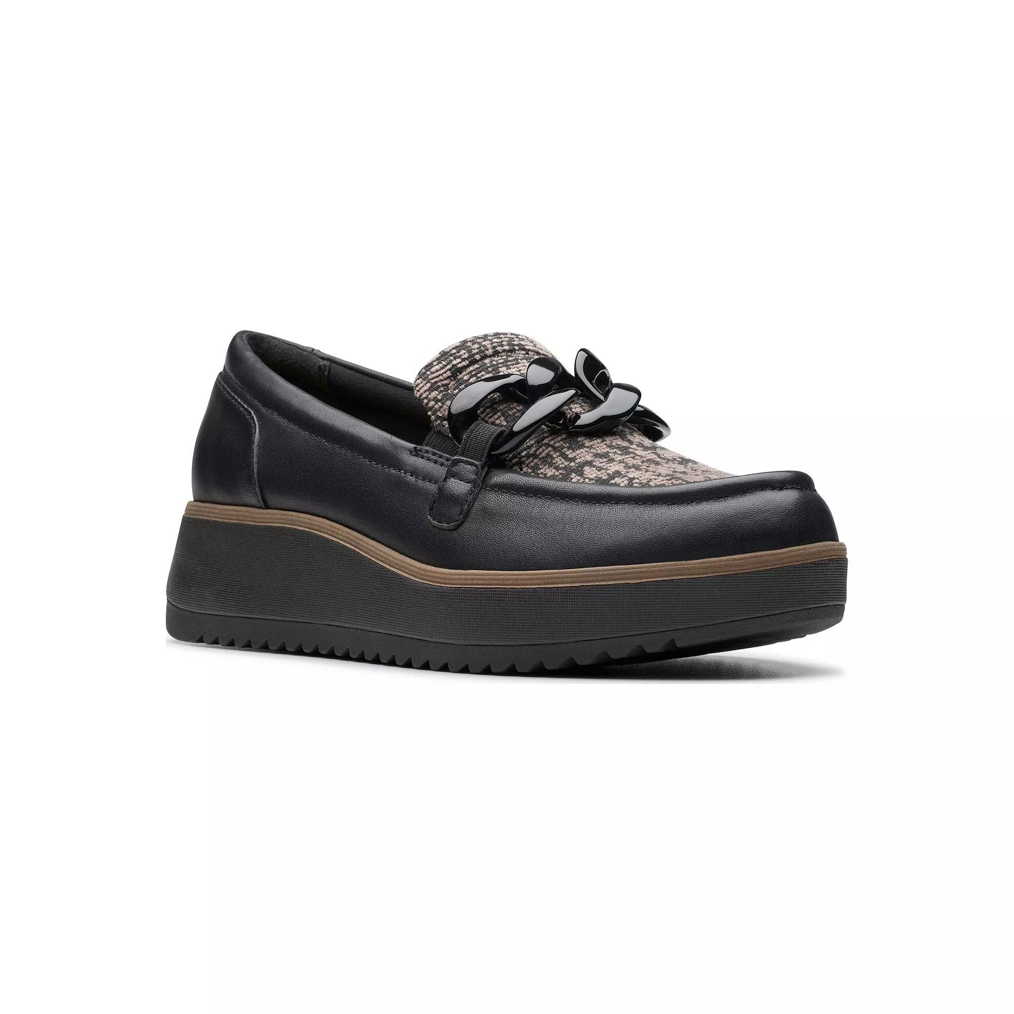 Clarks® Zylah May Women's Leather Slip-On Shoes, Size: 8.5, Black Combi Textile Product Image