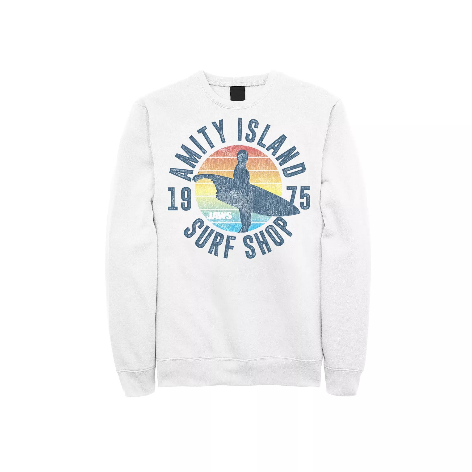 Men's Jaws Amity Island Surf Shop 1975 Retro Logo Sweatshirt, Size: 3XL, White Product Image