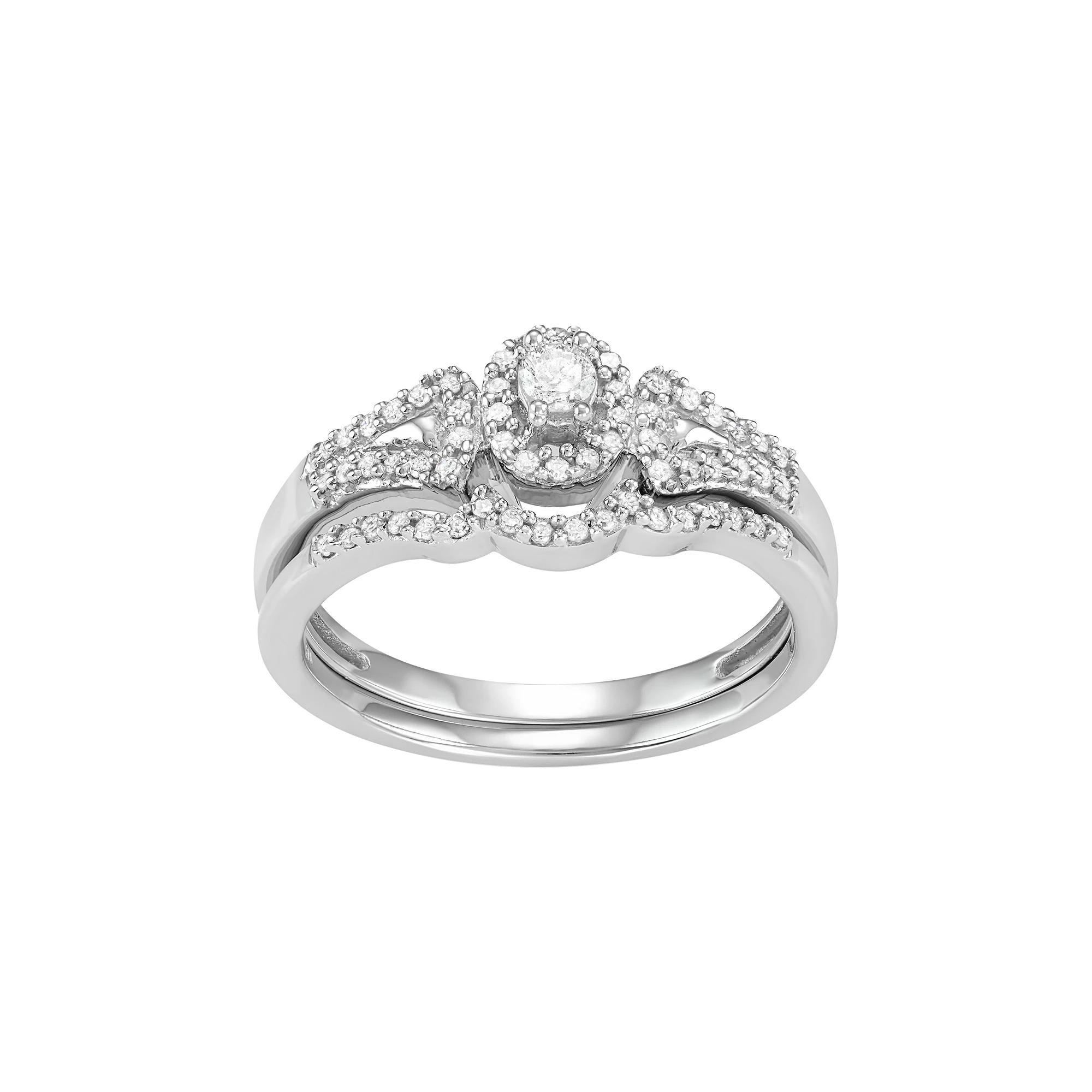 Jewelexcess 10k White Gold 1/4 Carat T.W. Diamond Halo Engagement Ring Set, Women's, Size: 7 Product Image