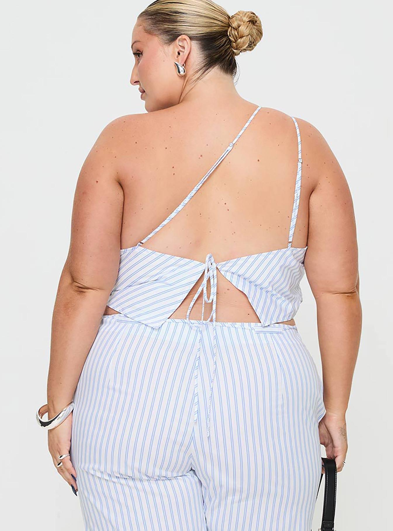 Collied Asymmetric Top Blue / White Stripe Curve Product Image