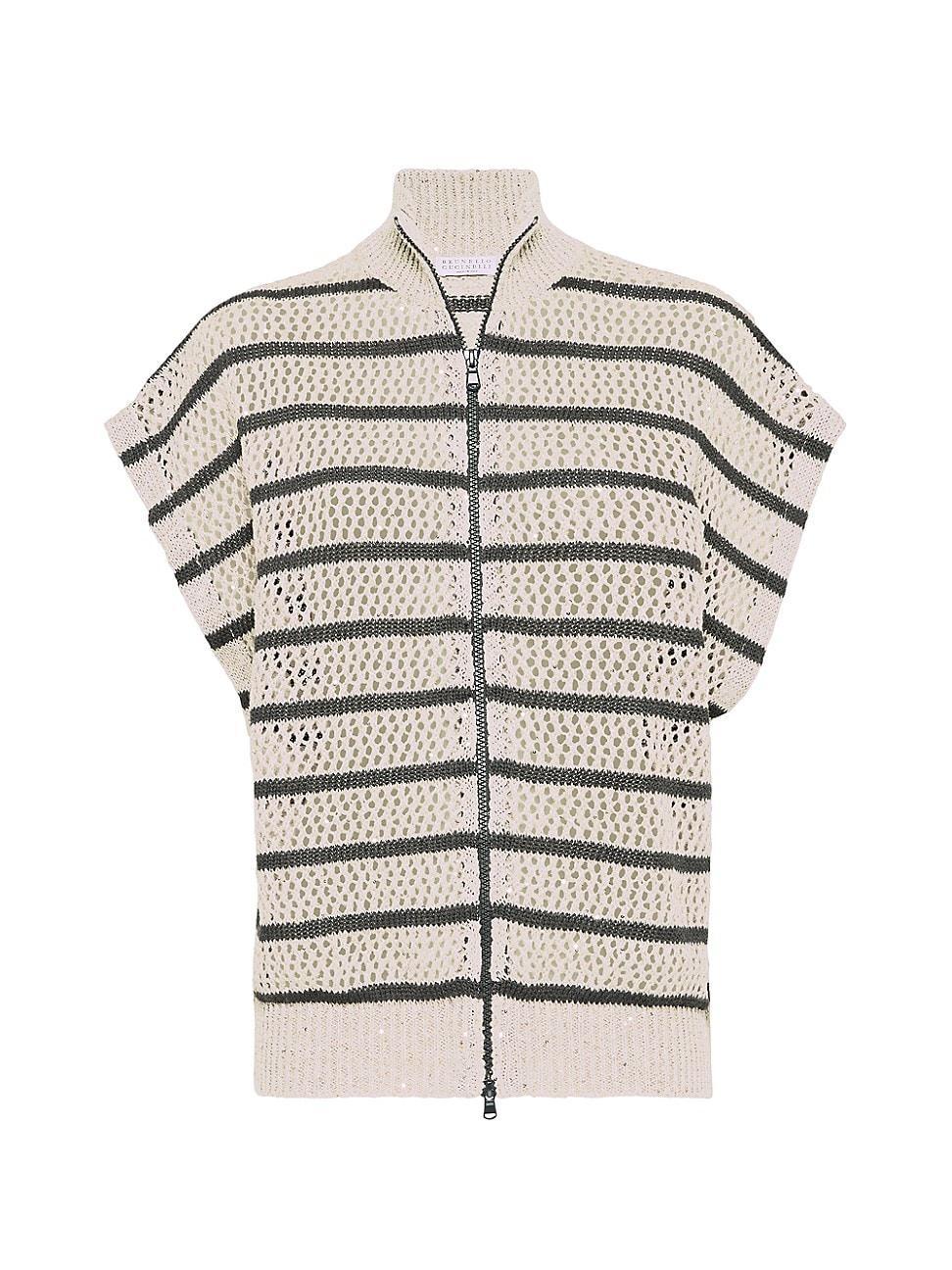 Womens Linen Dazzling Striped Net Cardigan Product Image