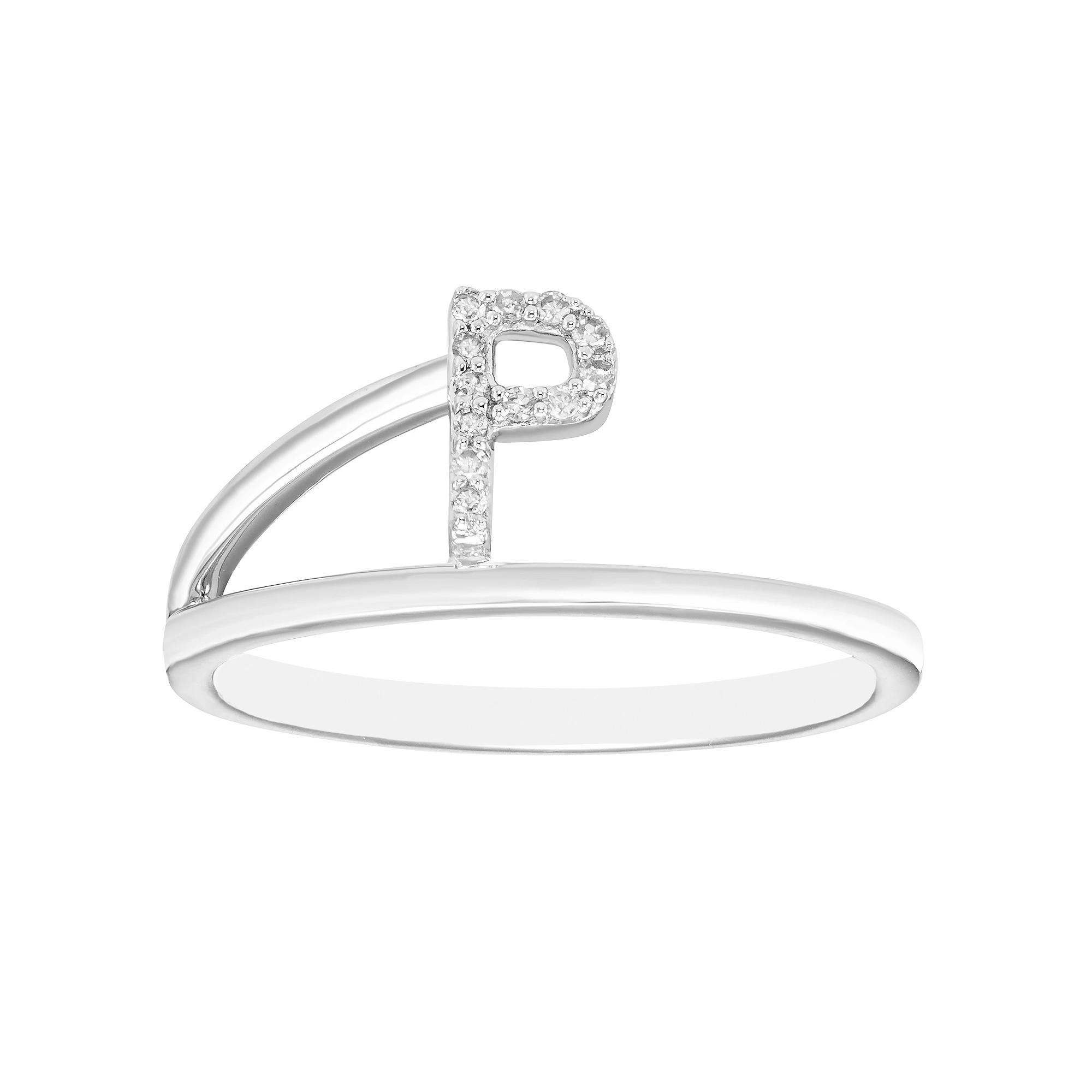 Boston Bay Diamonds Sterling Silver Diamond Accent Letter Initial Split Shank Ring, Womens Silver Tone P Product Image
