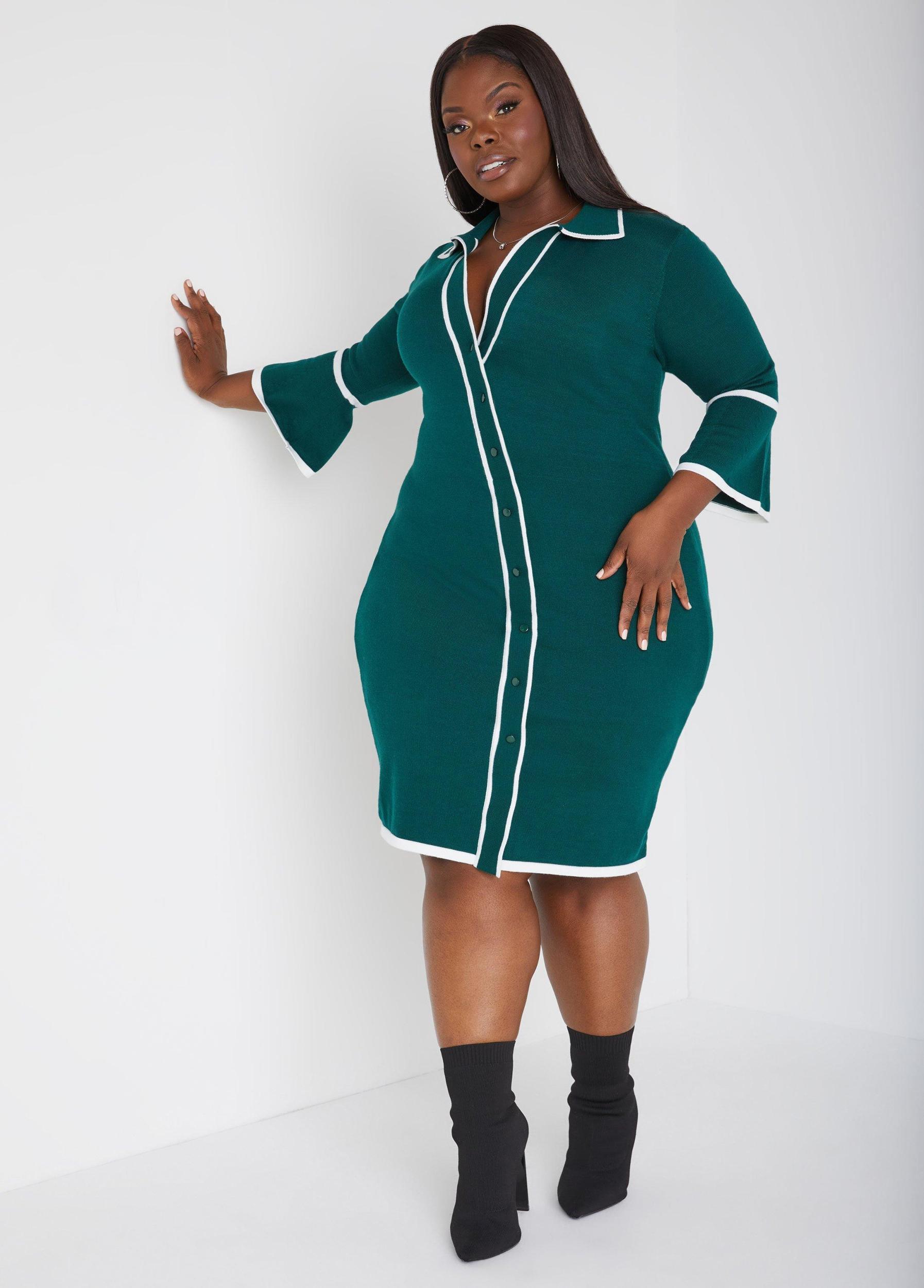 Plus Size Bell Sleeved Sweater Dress Ashley Stewart Product Image