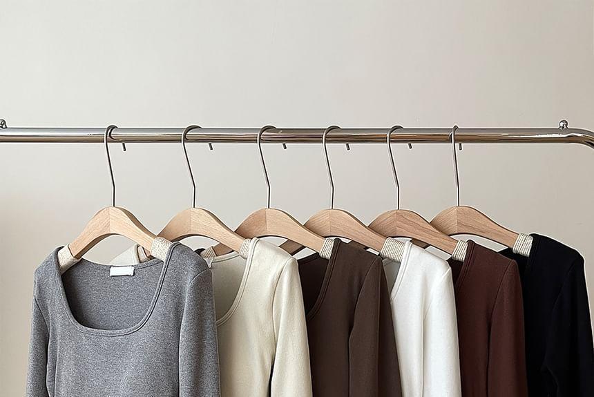 Long Sleeve Square Neck Plain Padded Tee Product Image