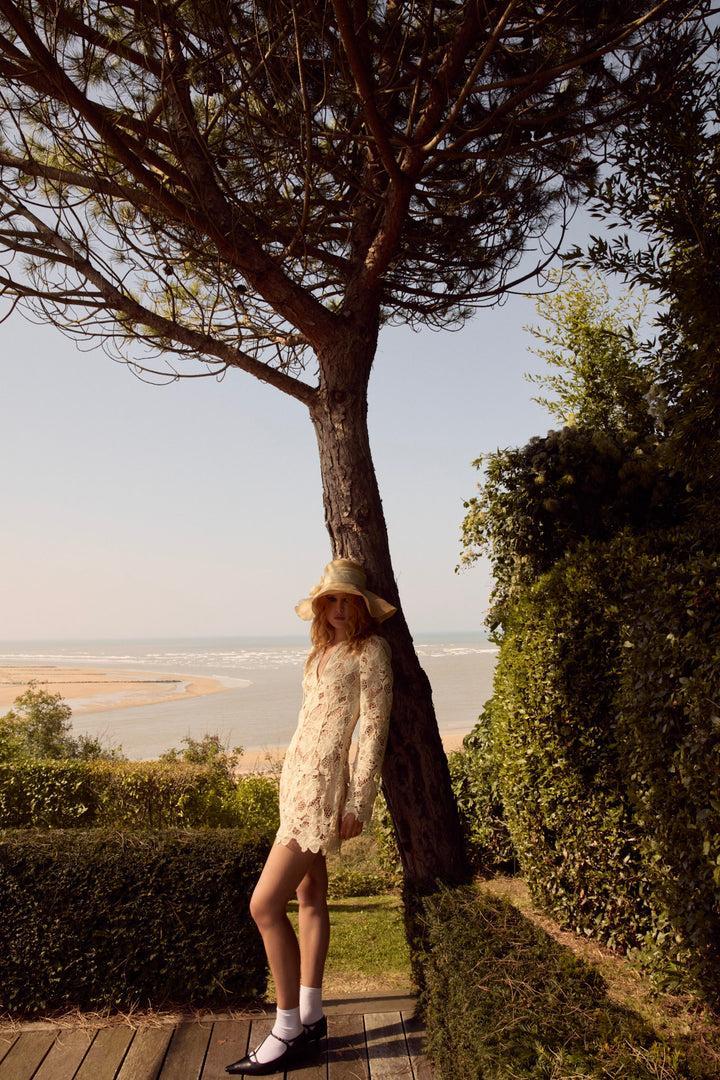 Coco Lace Long Sleeve Mini Dress — Ivory Product Image