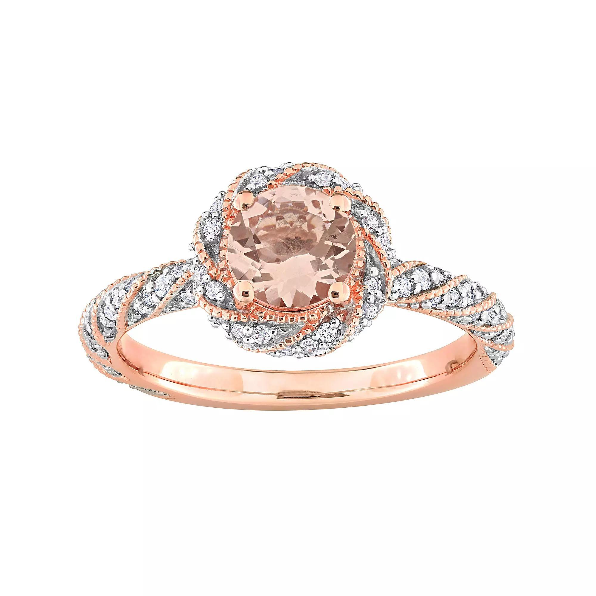 Stella Grace 14k Rose Gold Morganite & 1/4 Carat T.W. Diamond Halo Ring, Women's, Size: 9.50 Product Image