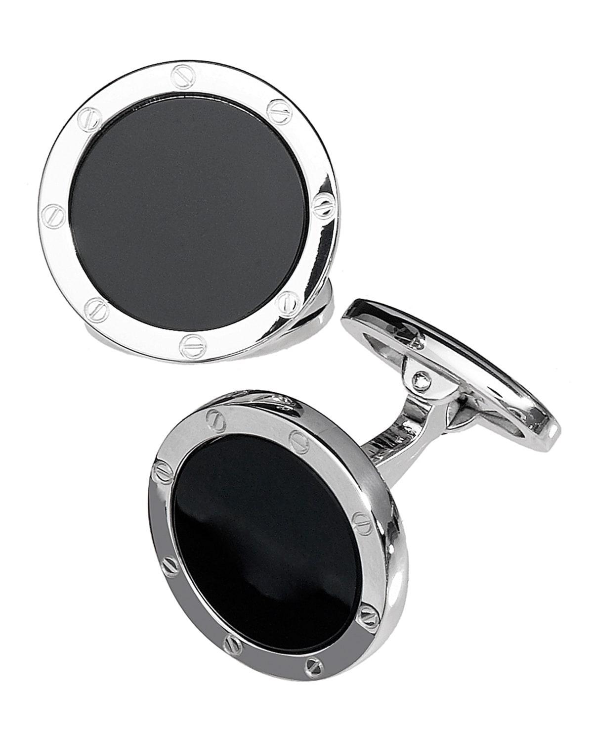 Jan Leslie Sterling Silver and Black Onyx Rivet Detail Cufflinks Product Image