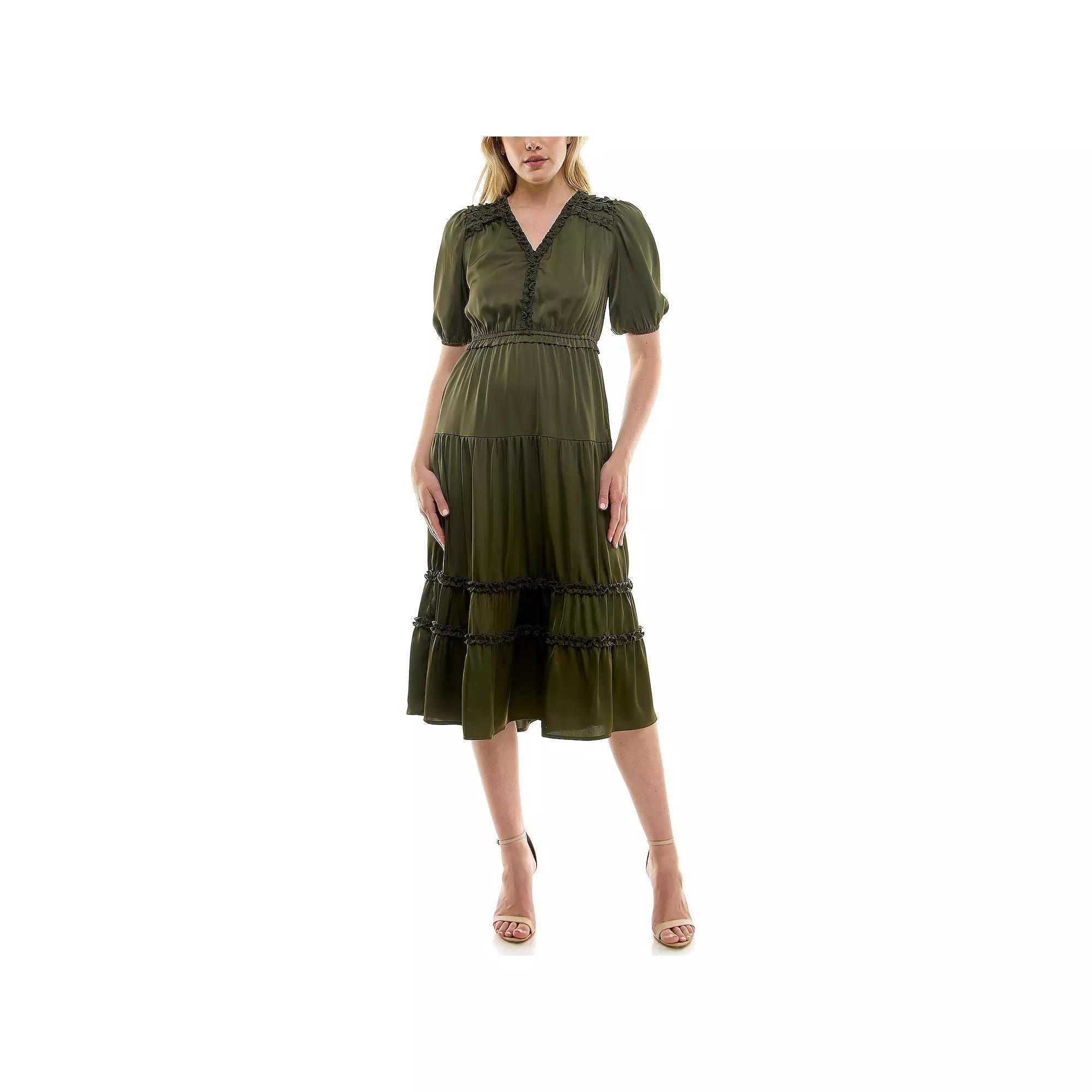 Womens Nanette Lepore Short Sleeve Satin Midi Dress Green Product Image