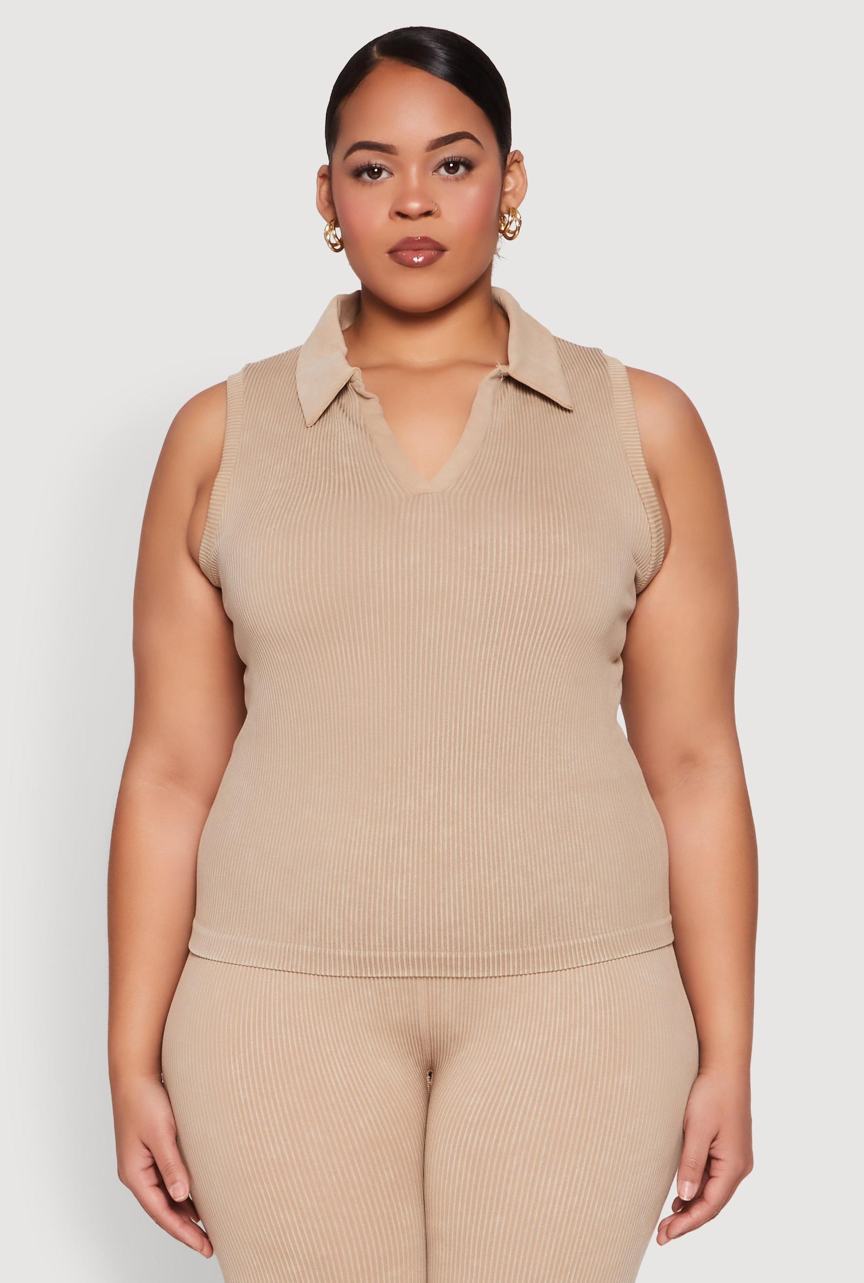Womens Plus Size Mineral Wash Ribbed Knit Johnny Collar Top Product Image