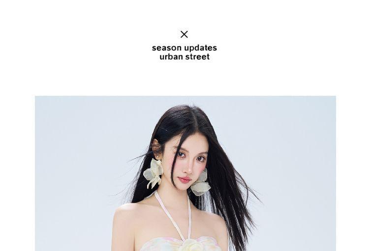 Set: Halter Neck Bikini Top + Bottom + Cover-Up Skirt Product Image