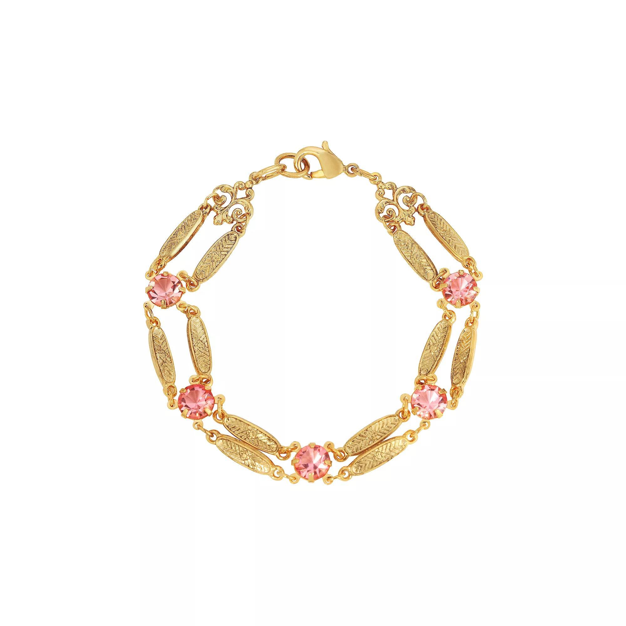 1928 Gold Tone Textured Link Crystal Bracelet, Womens, Pink Product Image