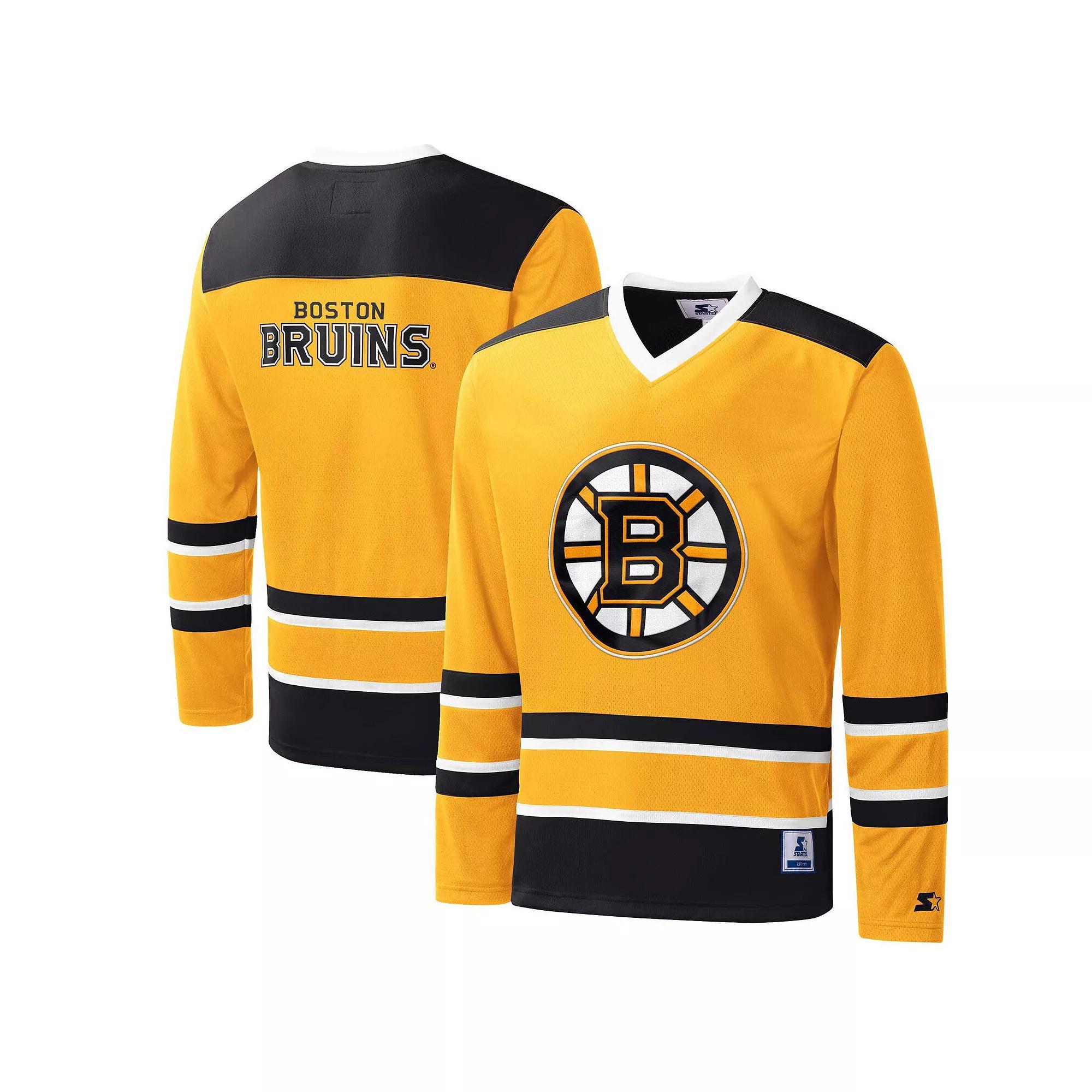 Men's Starter Gold/Black Boston Bruins Cross Check Jersey V-Neck Long Sleeve T-Shirt, Size: Large Product Image