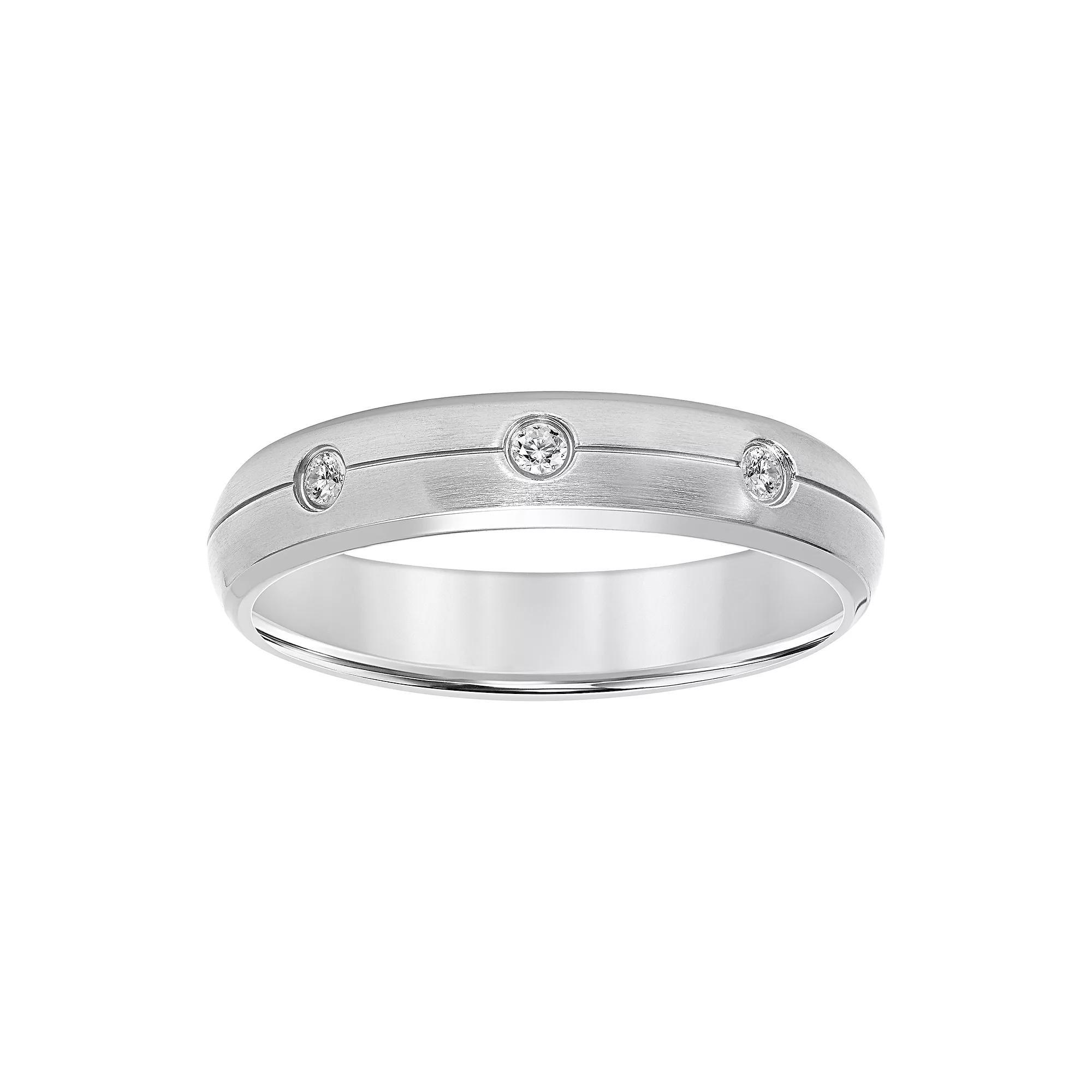 Men's Titanium Comfort 1/10 Carat T.W. Diamond Three-Stone Band Ring, silver Product Image