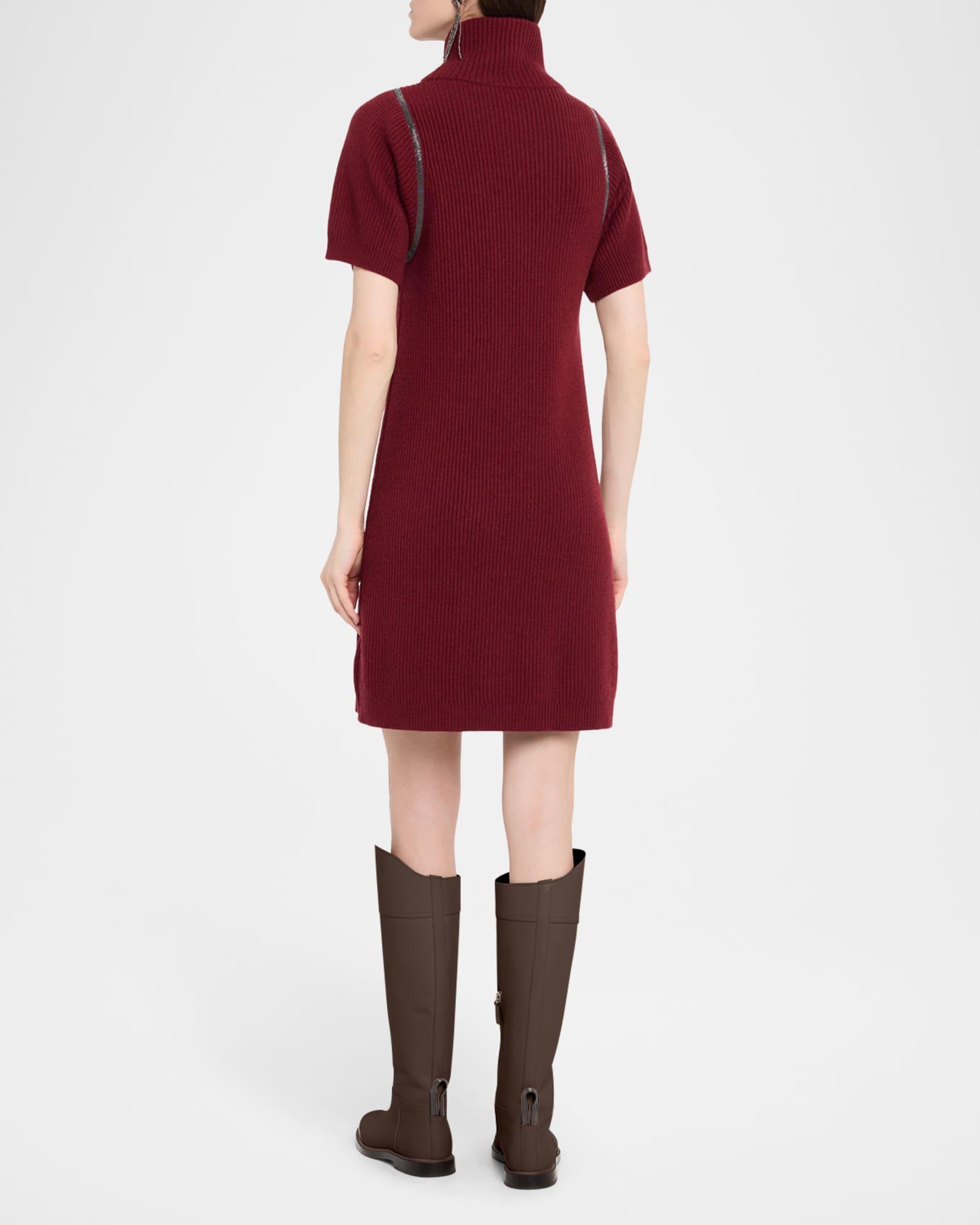 Mock-Neck Monili Short-Sleeve Cashmere Rib Mini Dress Product Image