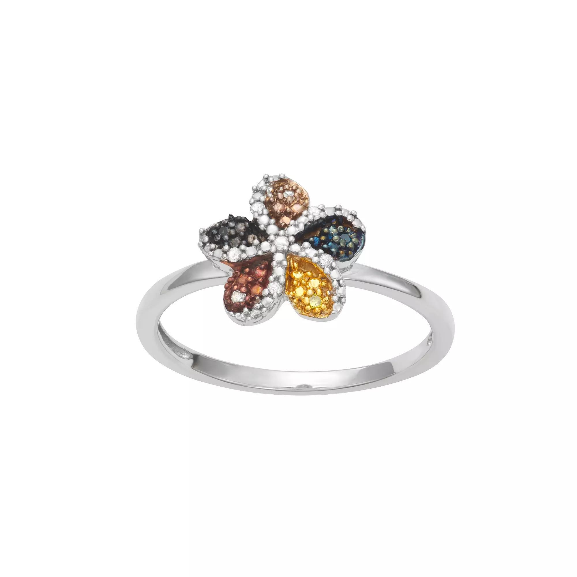 HDI Sterling Silver Colorful Diamond Accent Flower Ring, Womens Product Image