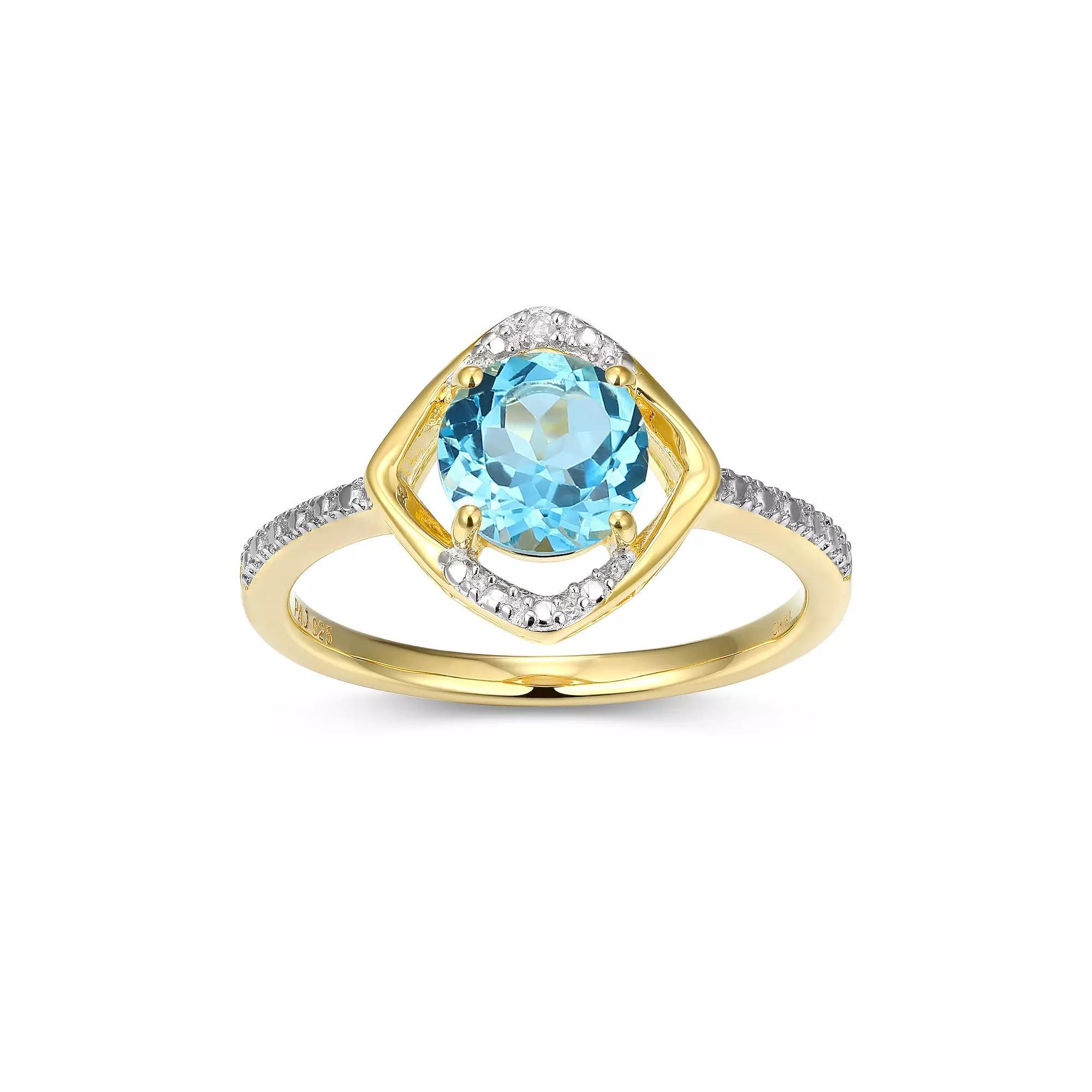 18k Gold Plated Sterling Silver Gemstone & Diamond Accent Halo Ring, Women's, Size: 7, Dec Gen Blue Topaz Product Image