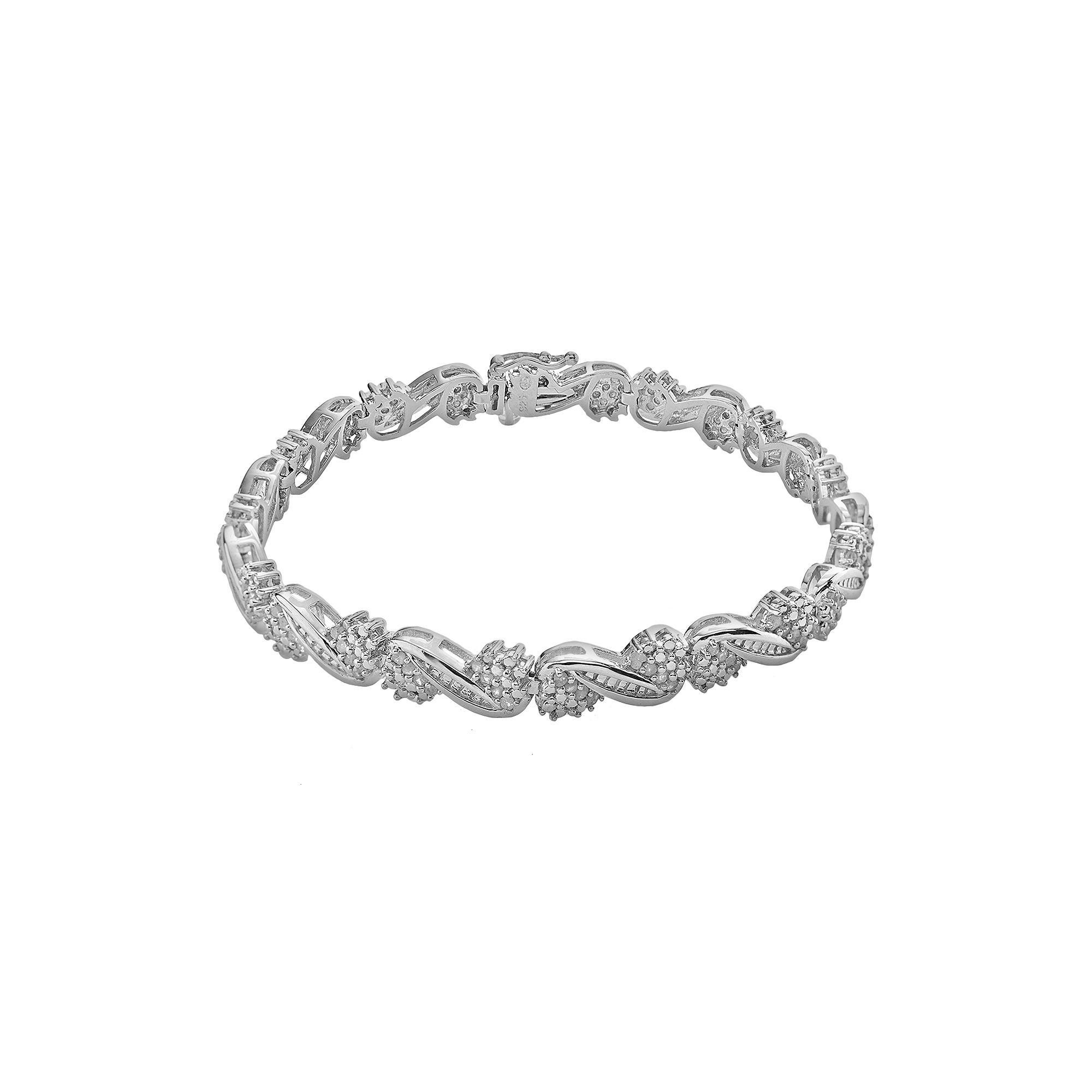 Sterling Silver 1-ct. T.W. Diamond Swirl Bracelet, Women's, Size: 7.5", White Product Image