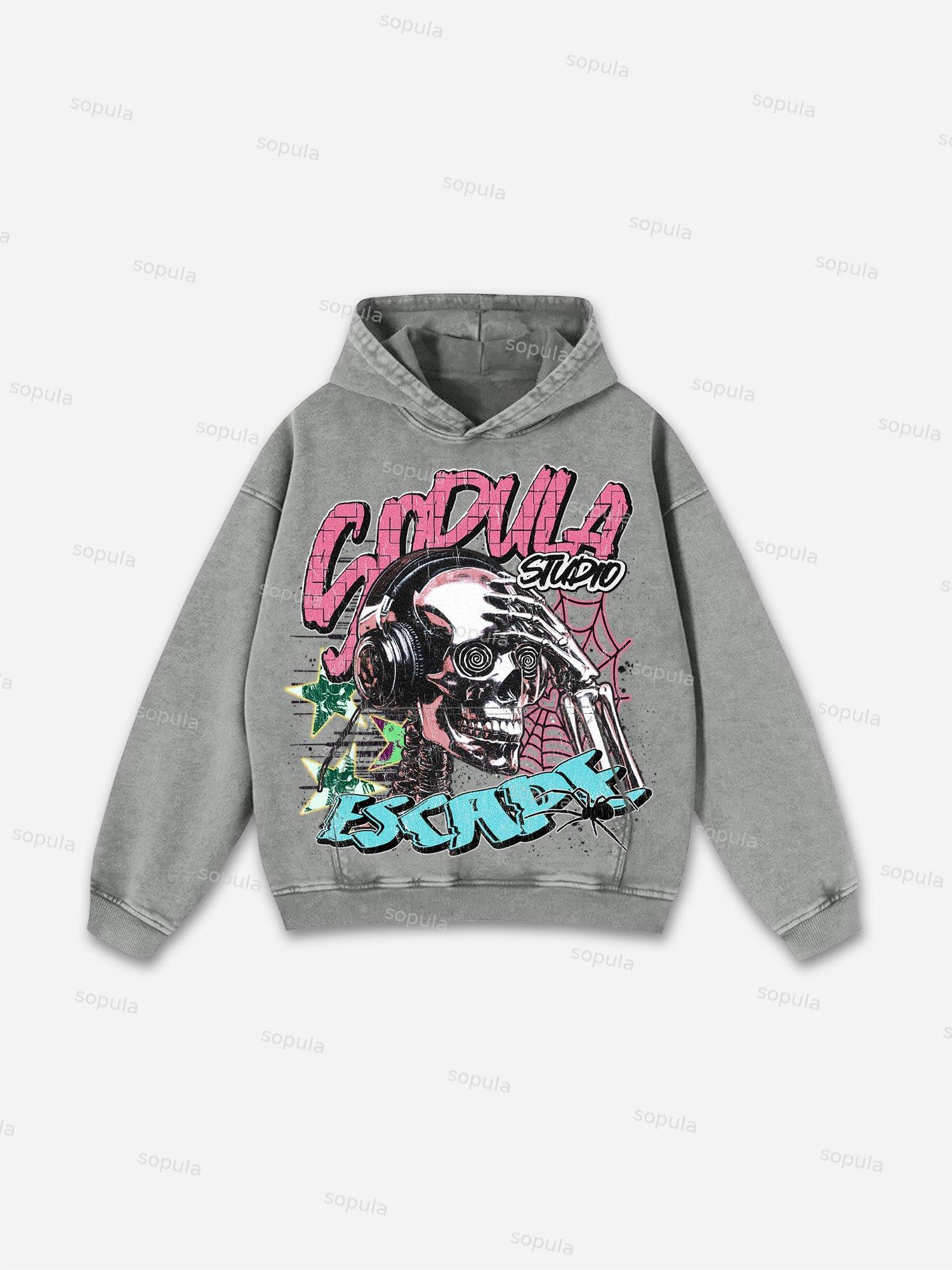 Sopula Psychedelic Ego Skull Graphic Washed Hoodie Product Image