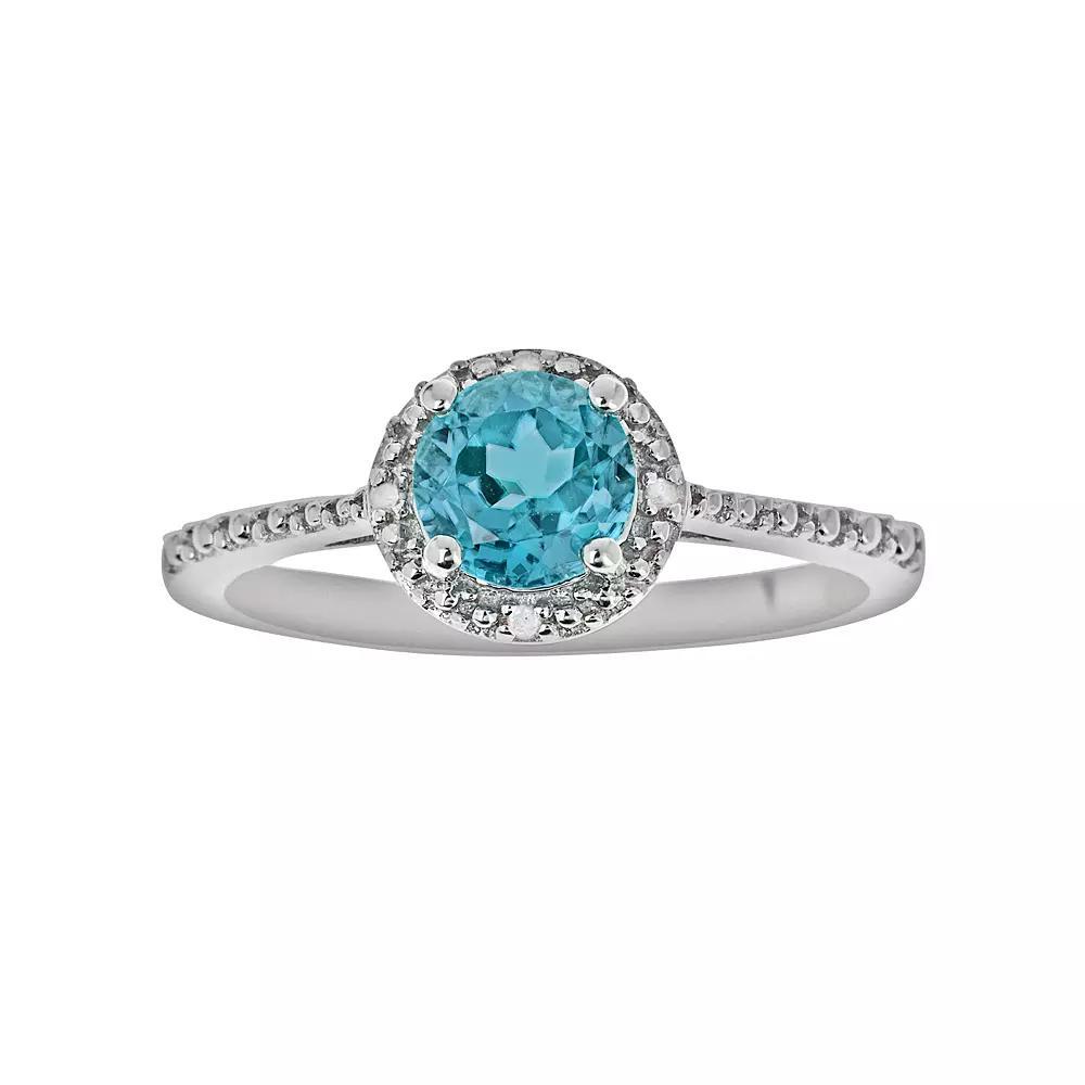 Celebration Gems Sterling Silver Blue Topaz and Diamond Accent Frame Ring, Women's, Size: 9 Product Image