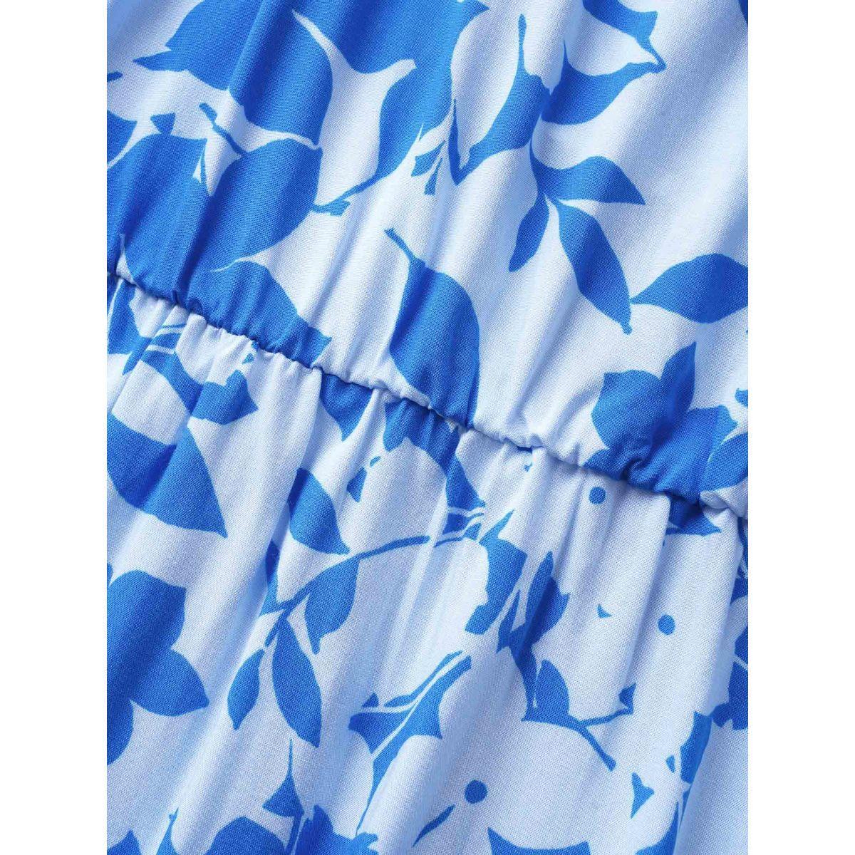 Plus Size Silhouette Floral Print One Shoulder Belted Dress Blue Women Elegant Belted Asymmetrical Neck Long Sleeve Curvy Midi Dress BloomChic 22-24/3X Product Image