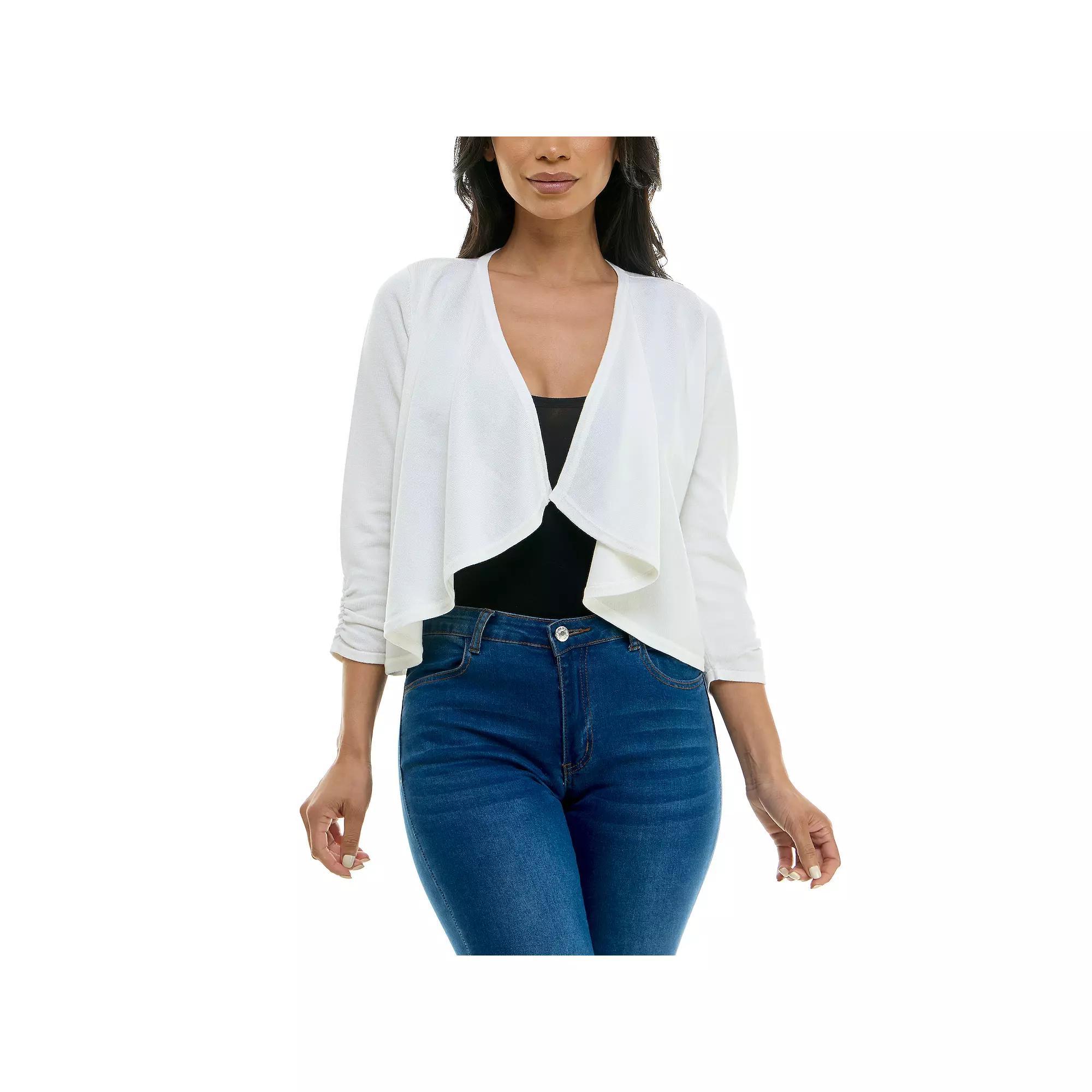 Women's Nina Leonard Shirred Cascading Front Long Sleeve Cardigan Sweater, Size: XL, Ivory Product Image