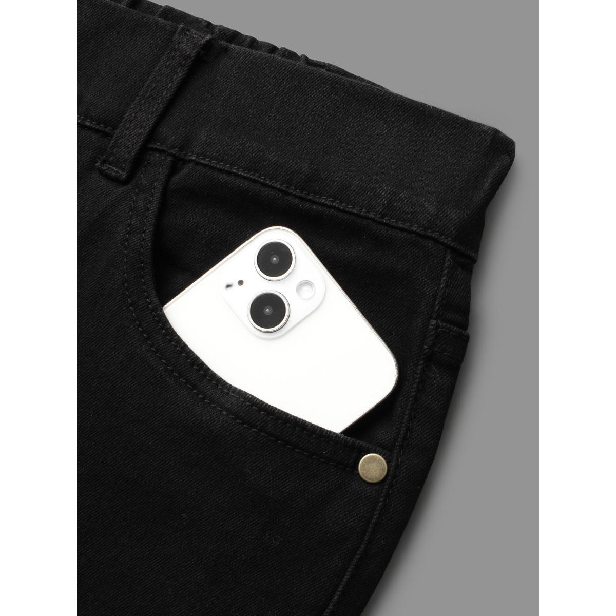 Plus Size Black Wash Buckle Detail Bootcut Jeans Women Denimblack Elegant Button Medium stretch Slanted pocket Jeans BloomChic 28/5X Product Image