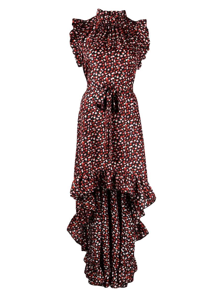 Womens Ruffled Silk High-Low Dress Product Image