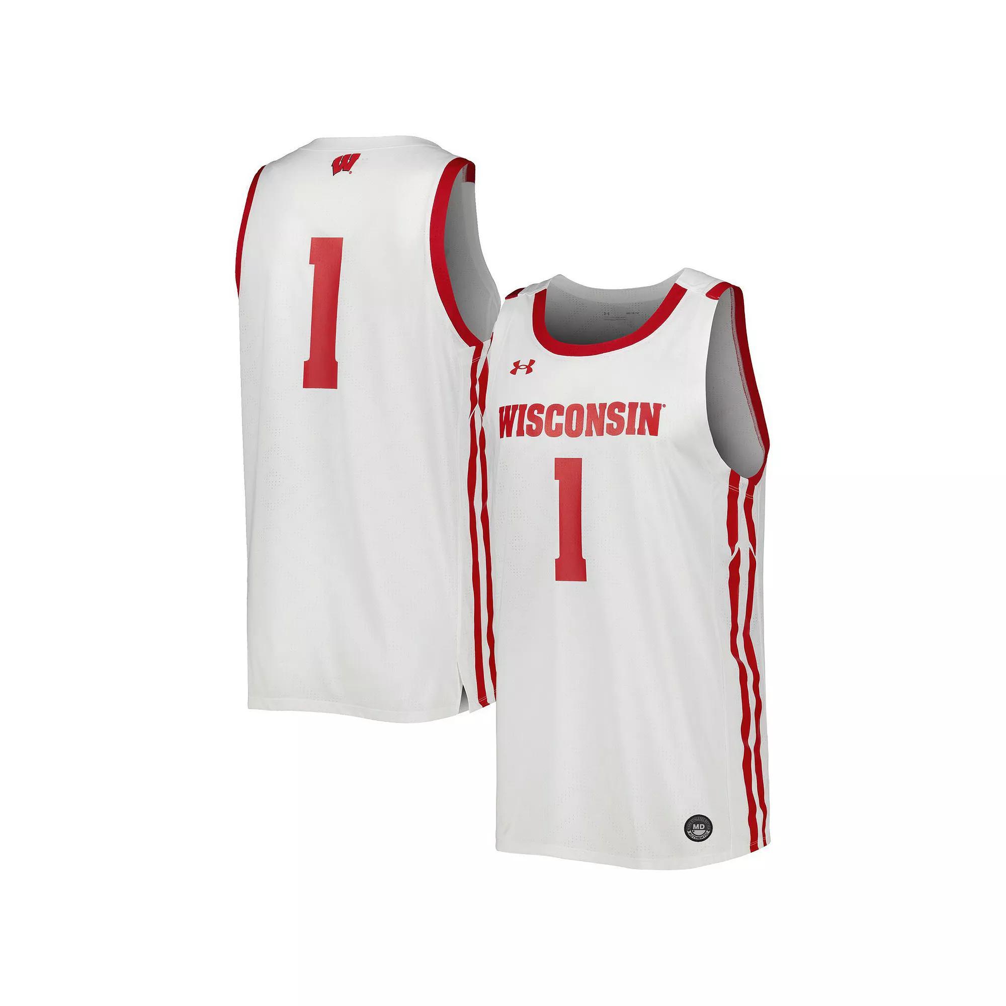 Men's Under Armour White Wisconsin Badgers Replica Basketball Jersey, Size: XL Product Image