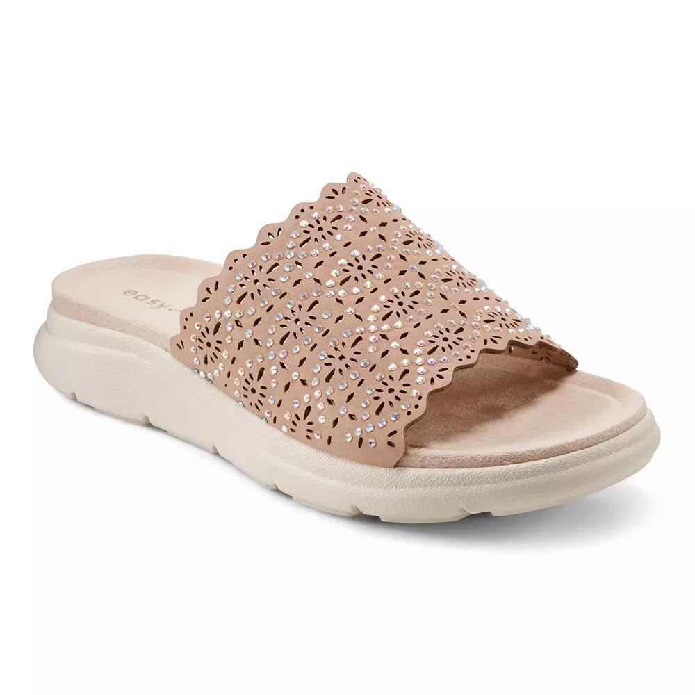 Easy Spirit Alora Womens Rhinestone-Studded Perforated Slide Sandals Product Image