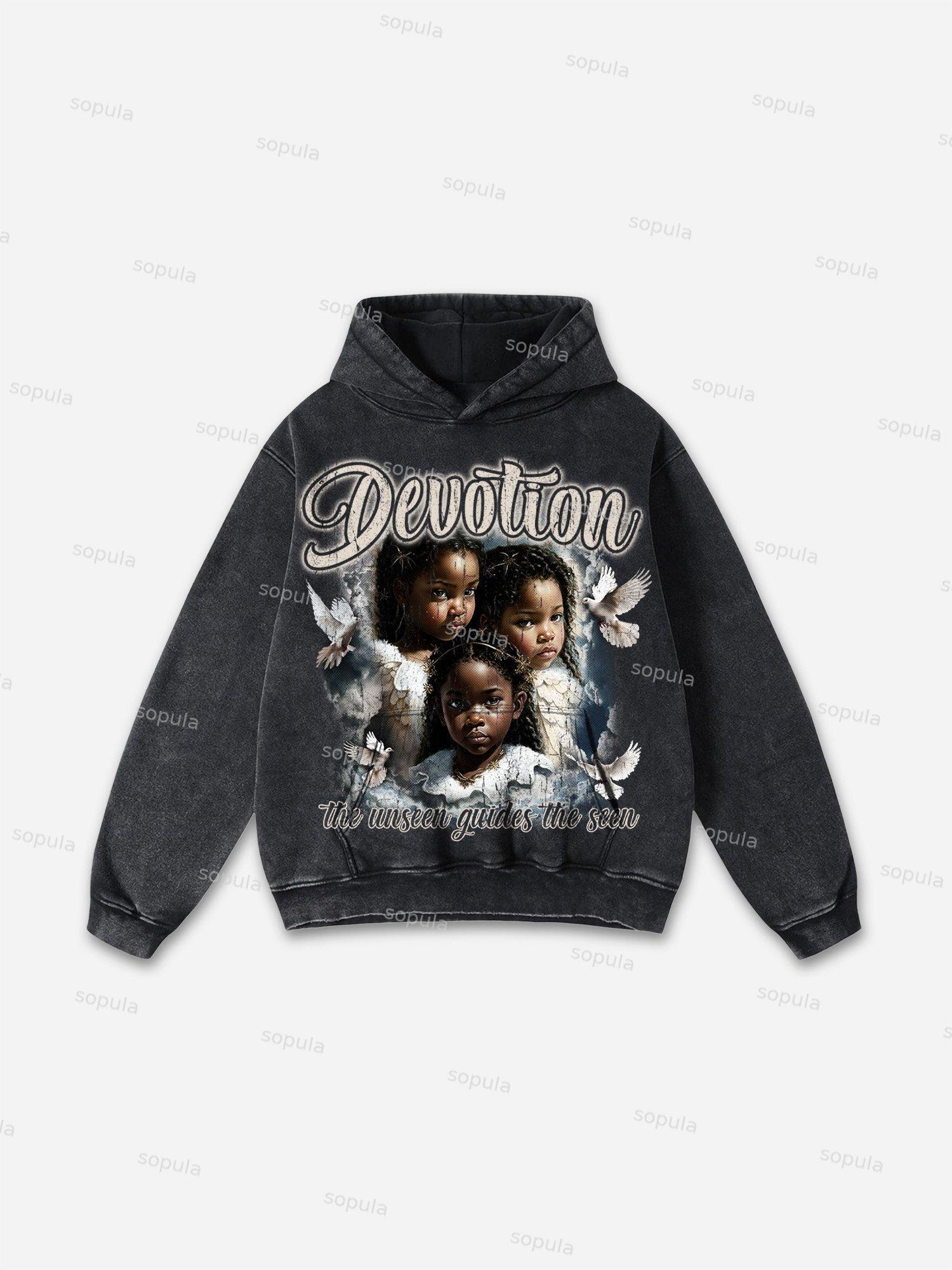 Blurred Network Portrait Graphic Washed Hoodie Product Image