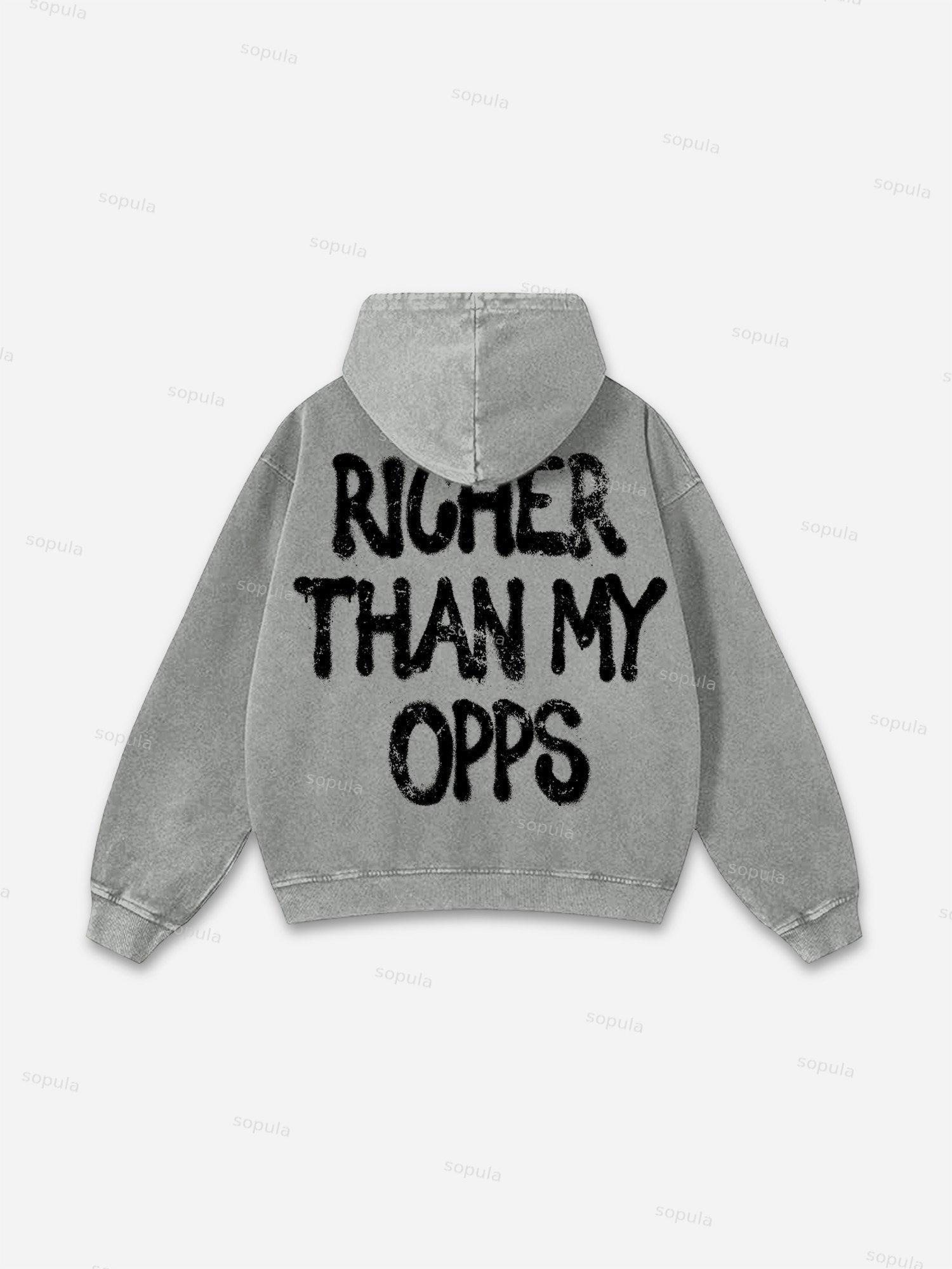 Richer Than My Opps Vintage Abstract Man Graphic Acid Wash Hoodie Product Image