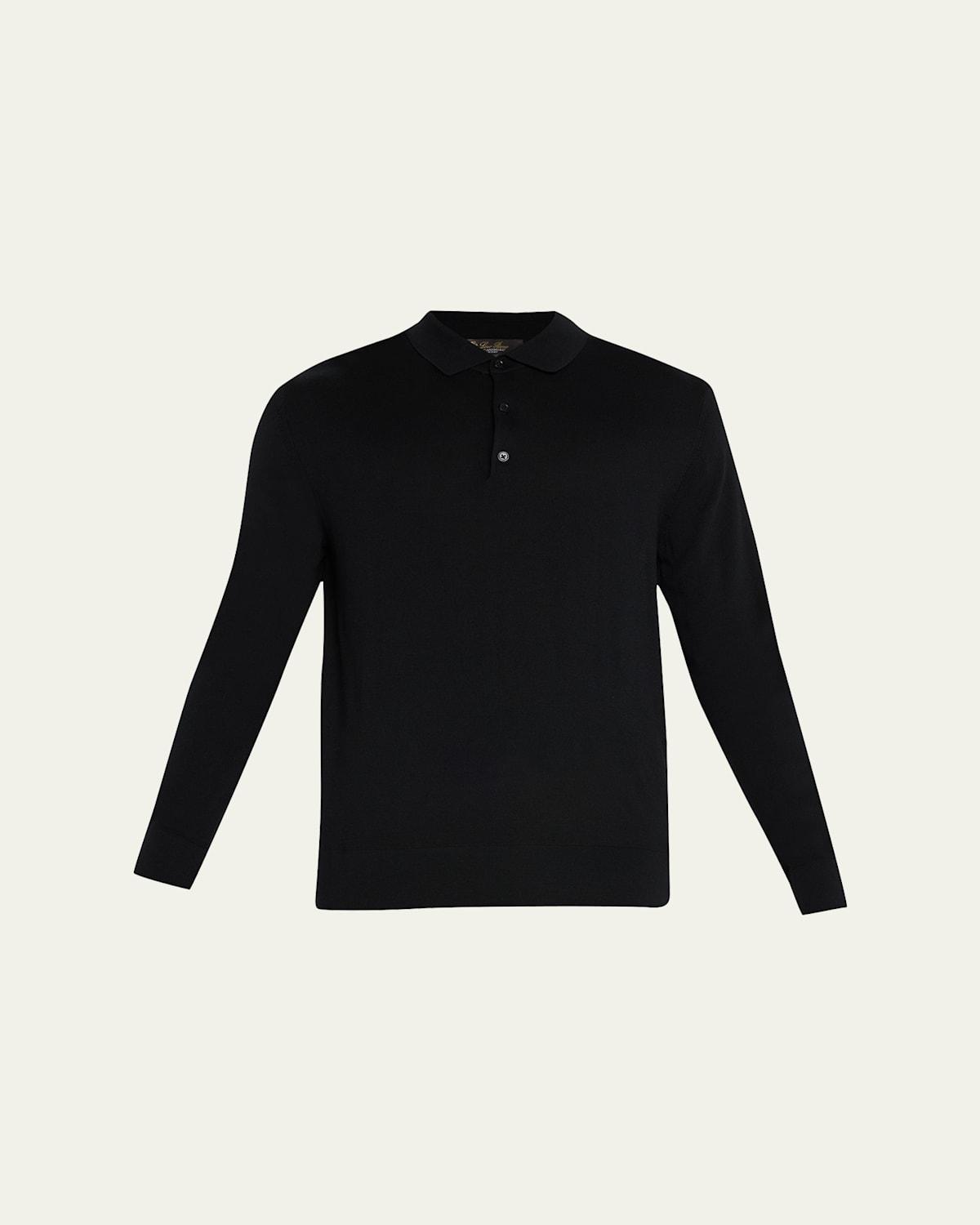 Superlight Baby Cashmere Long-Sleeve Polo Shirt, Susina Product Image