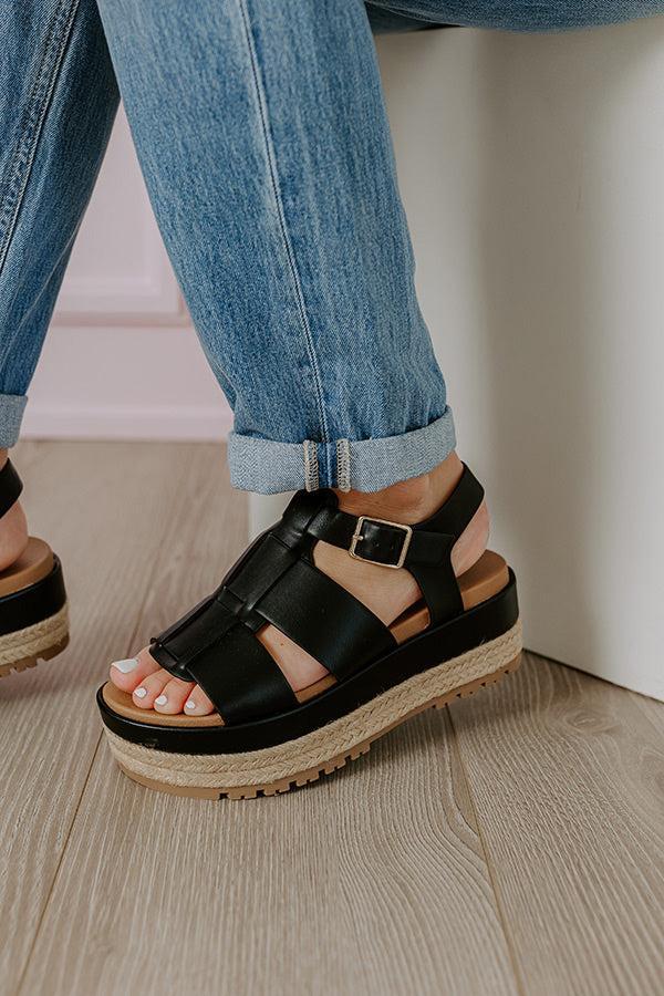 The Frankie Faux Leather Espadrille in Black Product Image