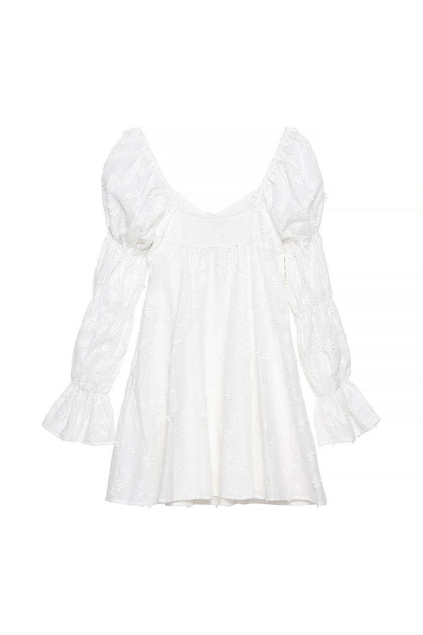 Embroidered Ruched Sleeve Mini Dress Product Image