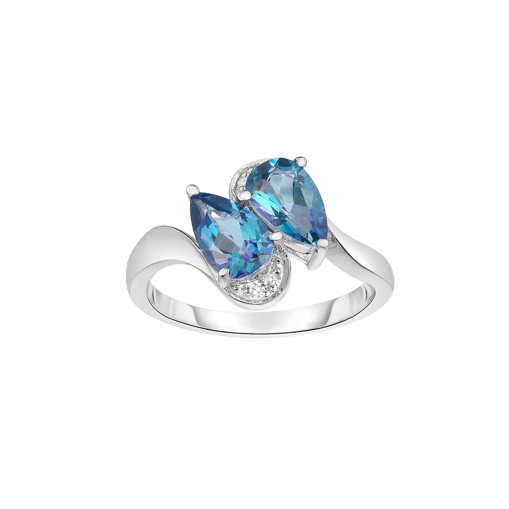 Sterling Silver Mystic Topaz & Diamond Bypass Ring, Womens Product Image