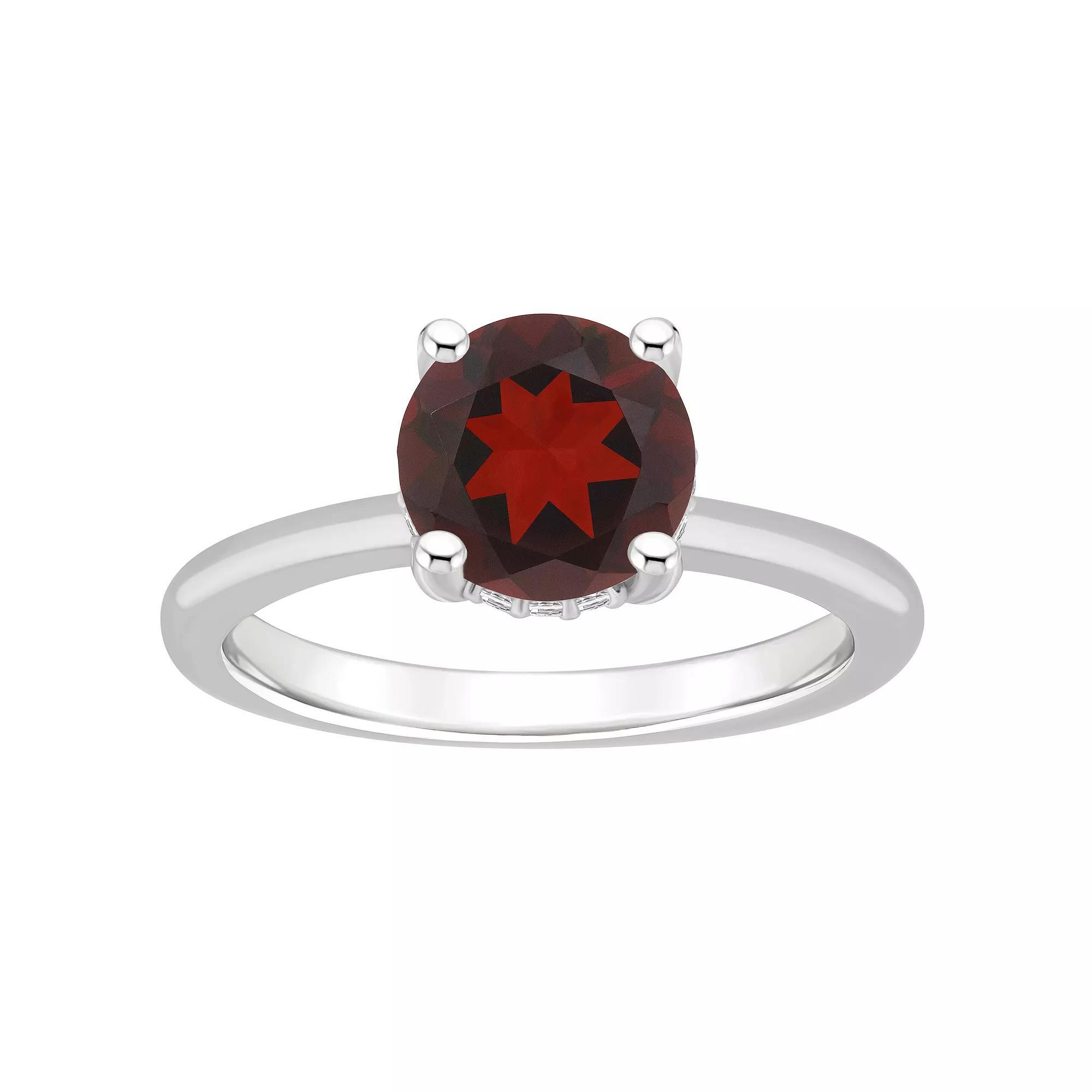 Alyson Layne Sterling Silver 8 mm Round Gemstone & Diamond Accent Ring, Women's, Size: 5, Red Product Image