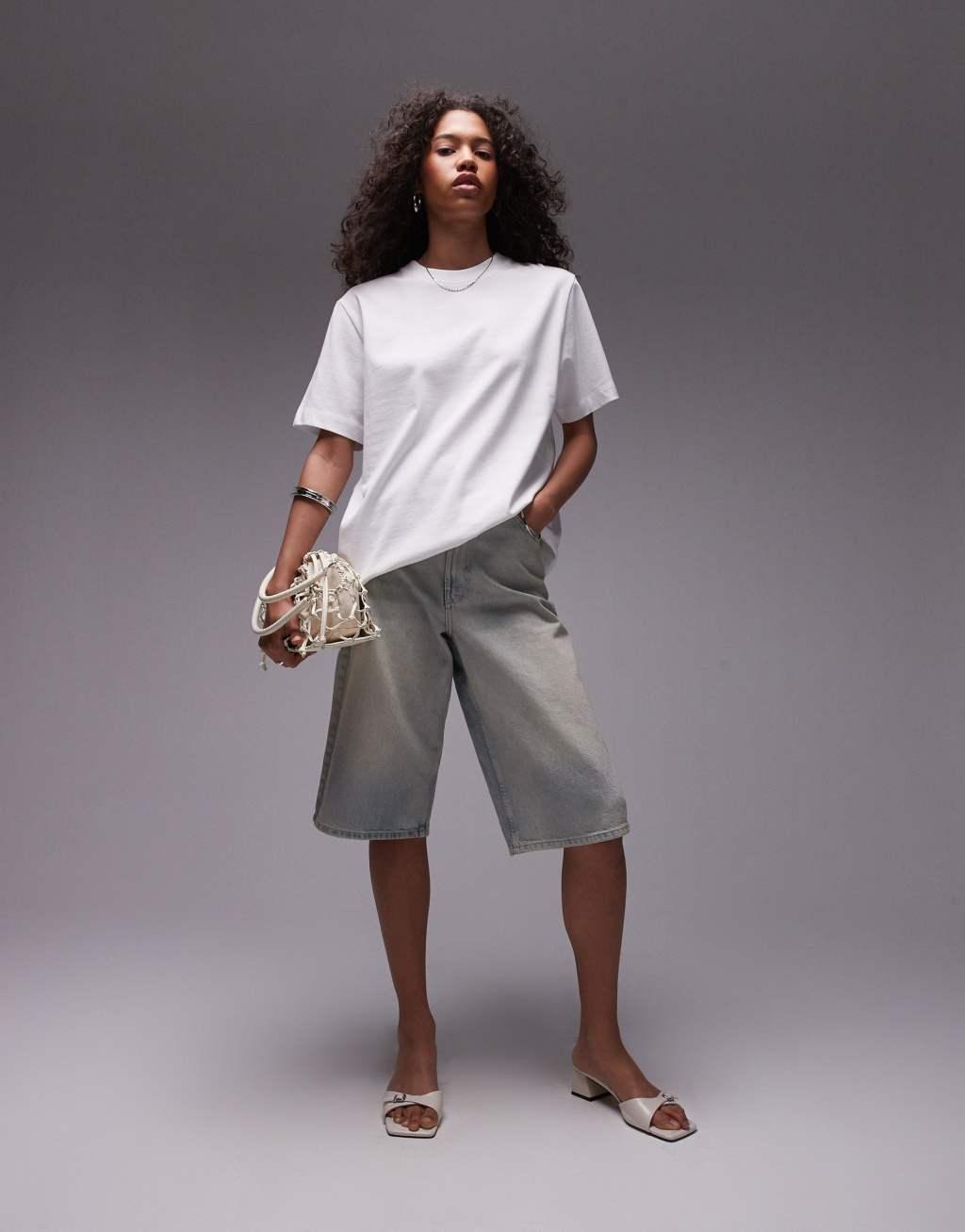 Topshop premium basic short sleeve tee in white Product Image
