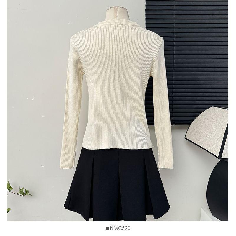 Details Long-Sleeve Ribbed-Knit Top Product Image