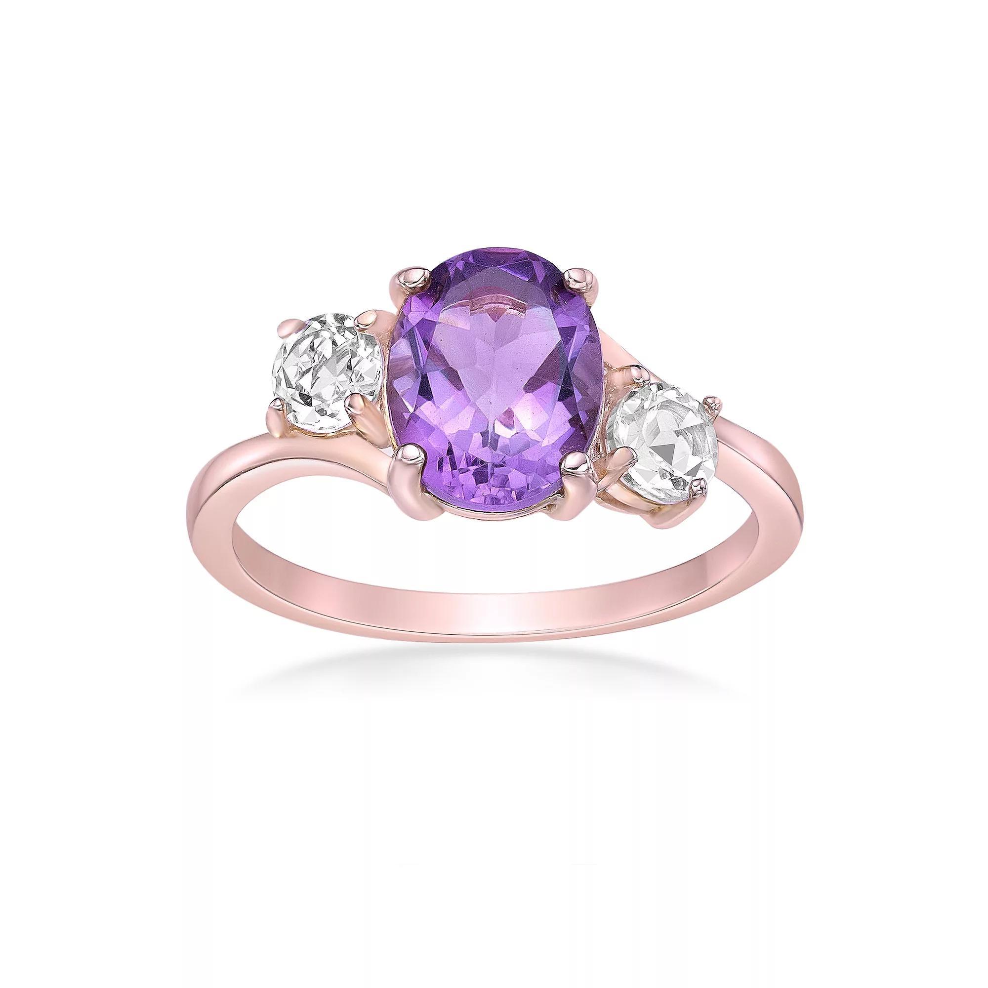 Gemminded 2 Micron Rose Gold Over Silver Amethyst & Lab-Created White Sapphire Ring, Women's, Size: 8, Pink Tone Product Image