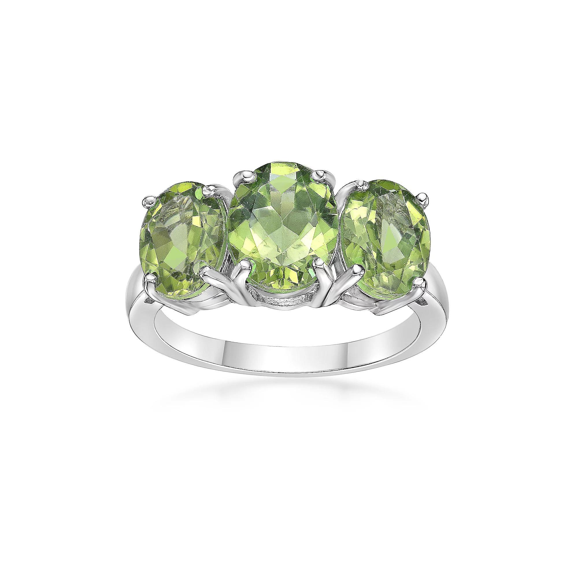 Gemminded Sterling Silver Peridot 3-Stone Oval Ring, Women's, Size: 7 Product Image