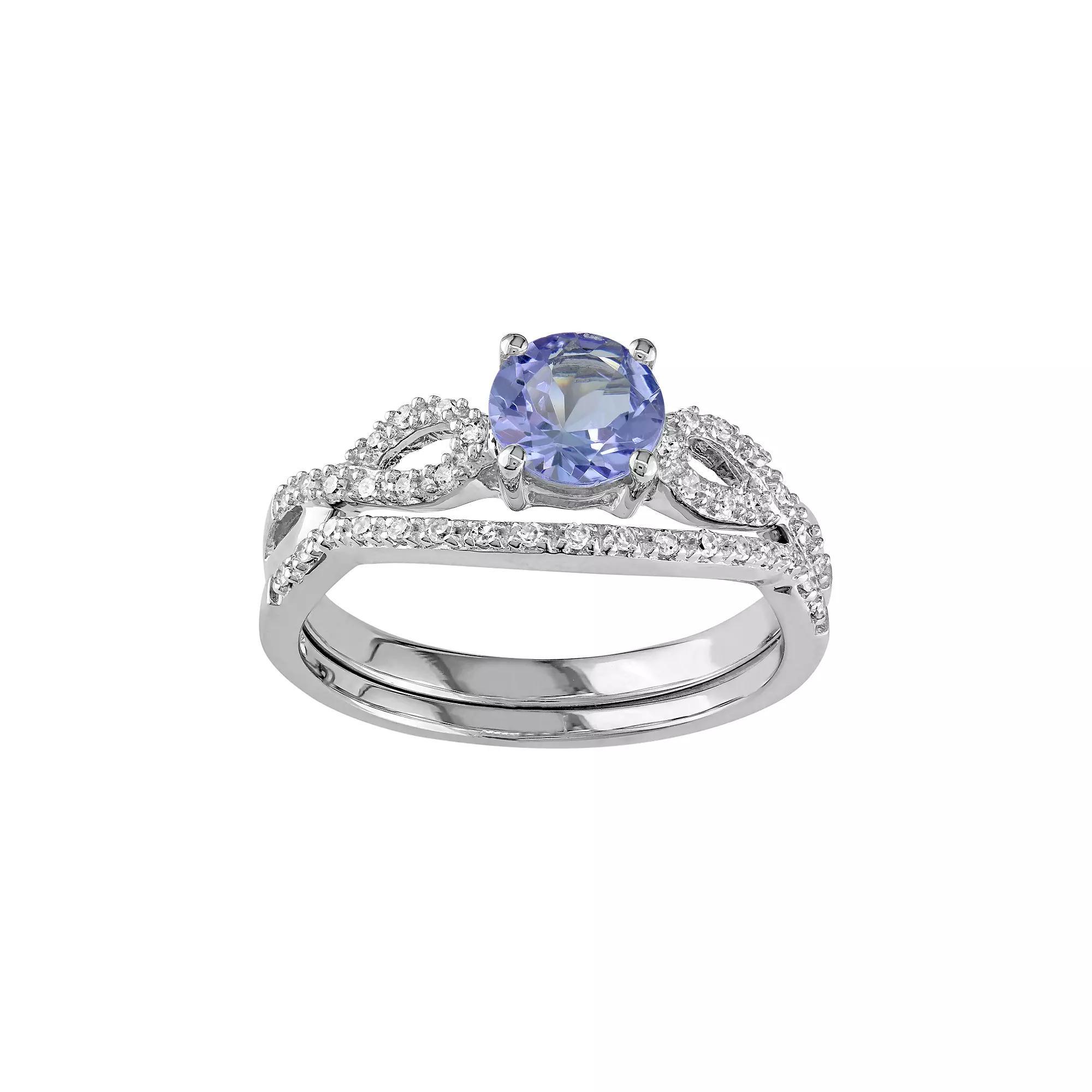 Stella Grace 10k White Gold Tanzanite & 1/6 Carat T.W. Diamond Engagement Ring Set, Women's, Size: 7, Purple Product Image