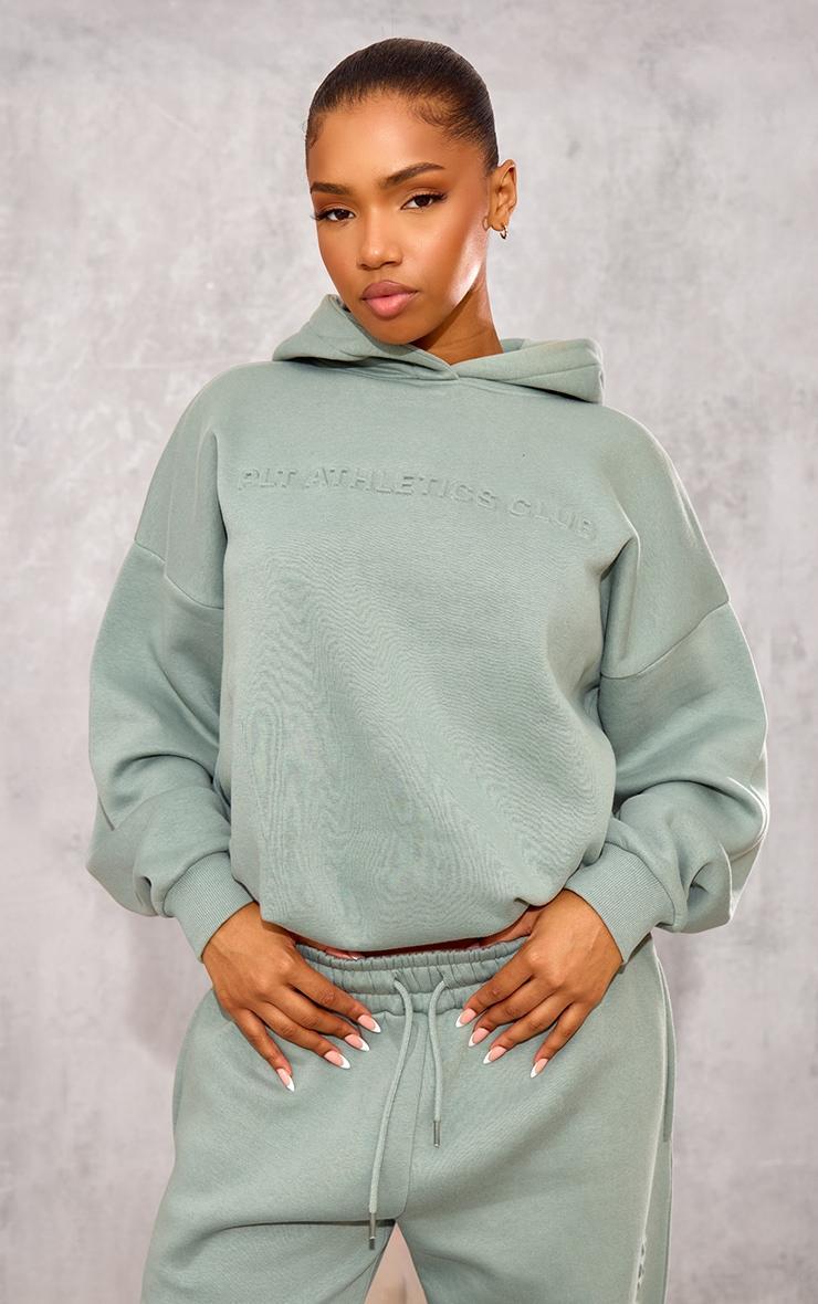 PRETTYLITTLETHING Sage Athletics Club Embossed Graphic Oversized Hoodie Product Image