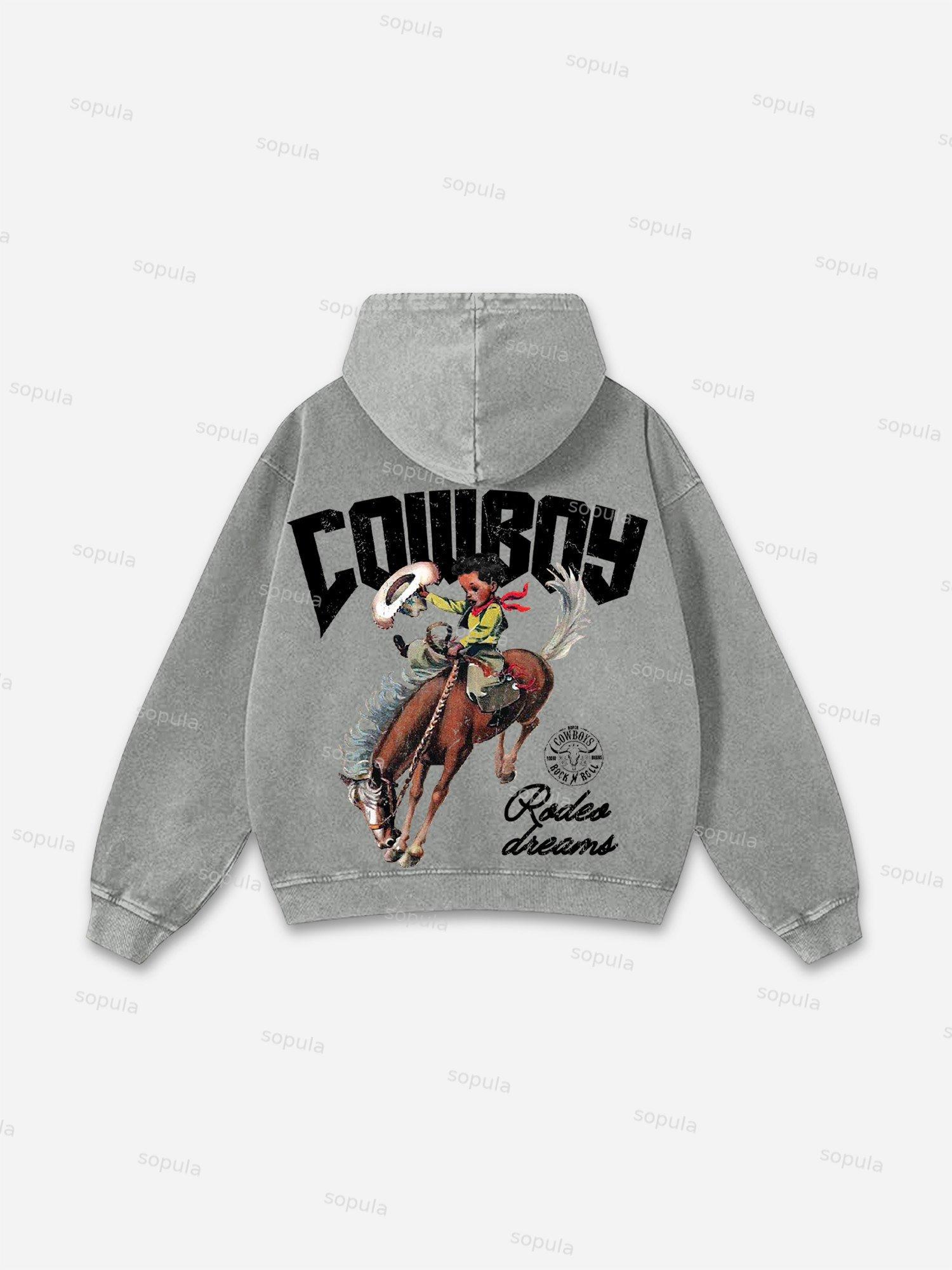 Vintage Dream of Cowboy Graphic Washed Hoodie Product Image
