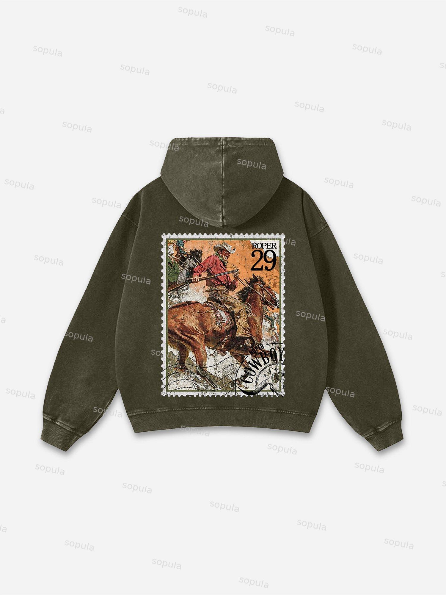 Rodeo Cowboy Stamp Print Washed Hoodie Product Image