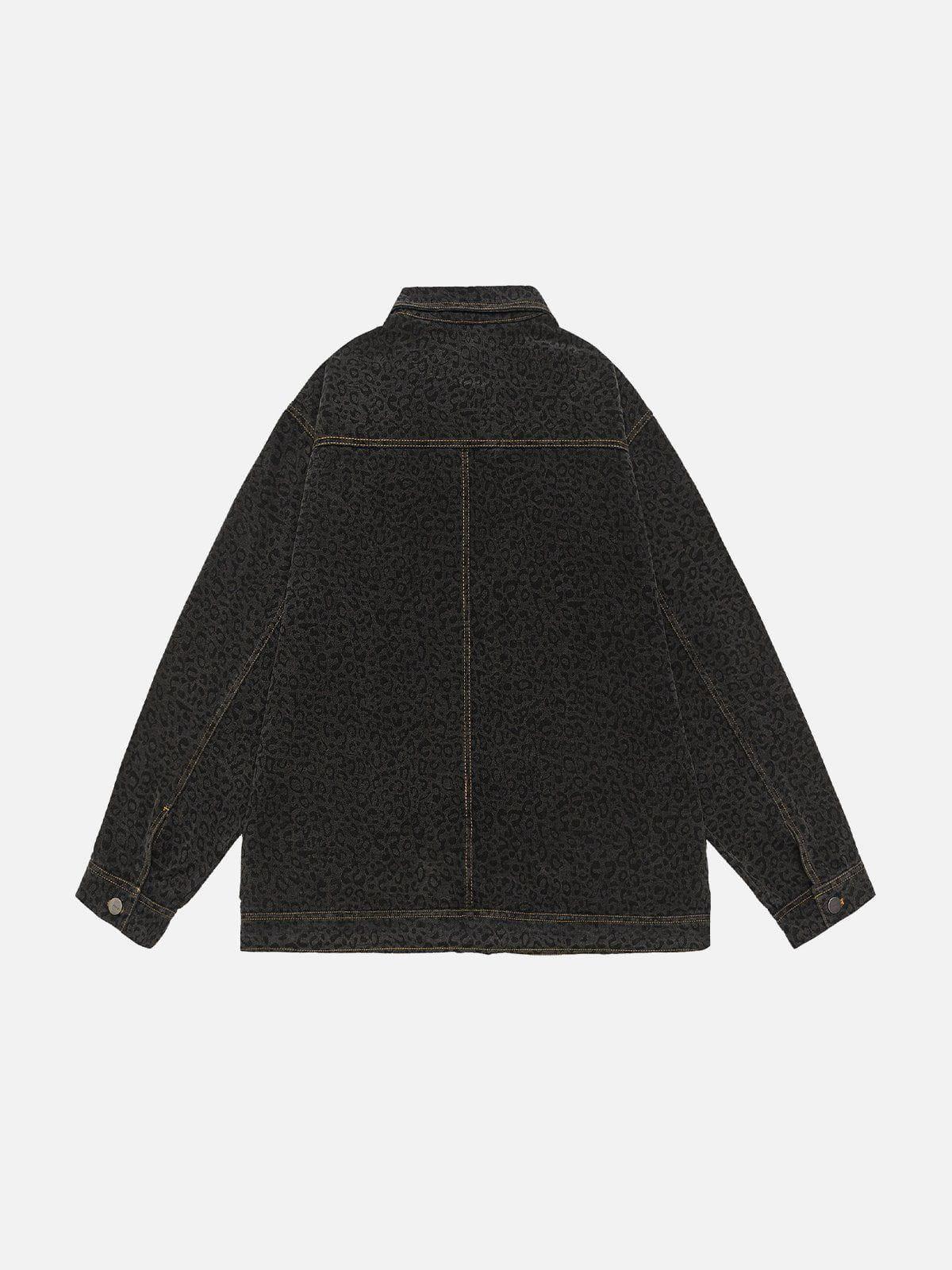 Aelfric Eden Black Leopard Print Denim Jacket Product Image